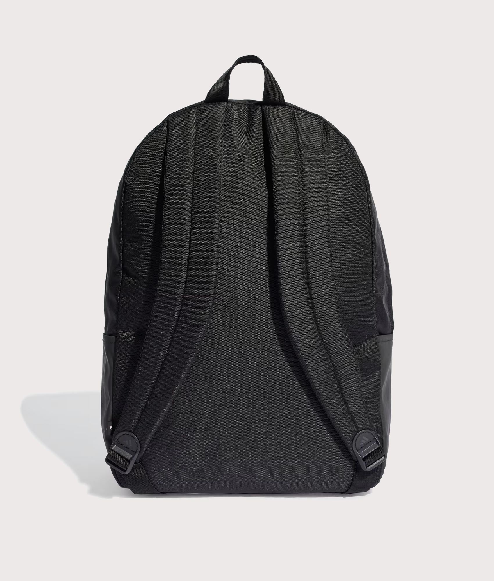 adidas Originals Classic 3 Bars Logo Backpack in Black at EQVVS Menswear. Back shot.