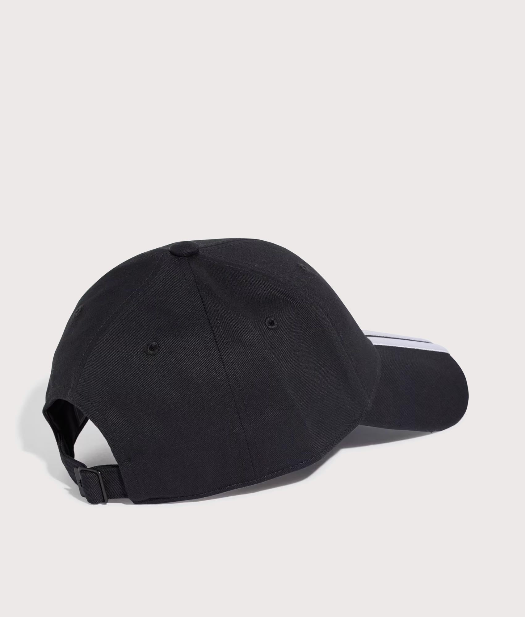adidas Originals 3 Stripes New Logo Baseball Cap in Black and White at EQVVS Menswear. Back shot.