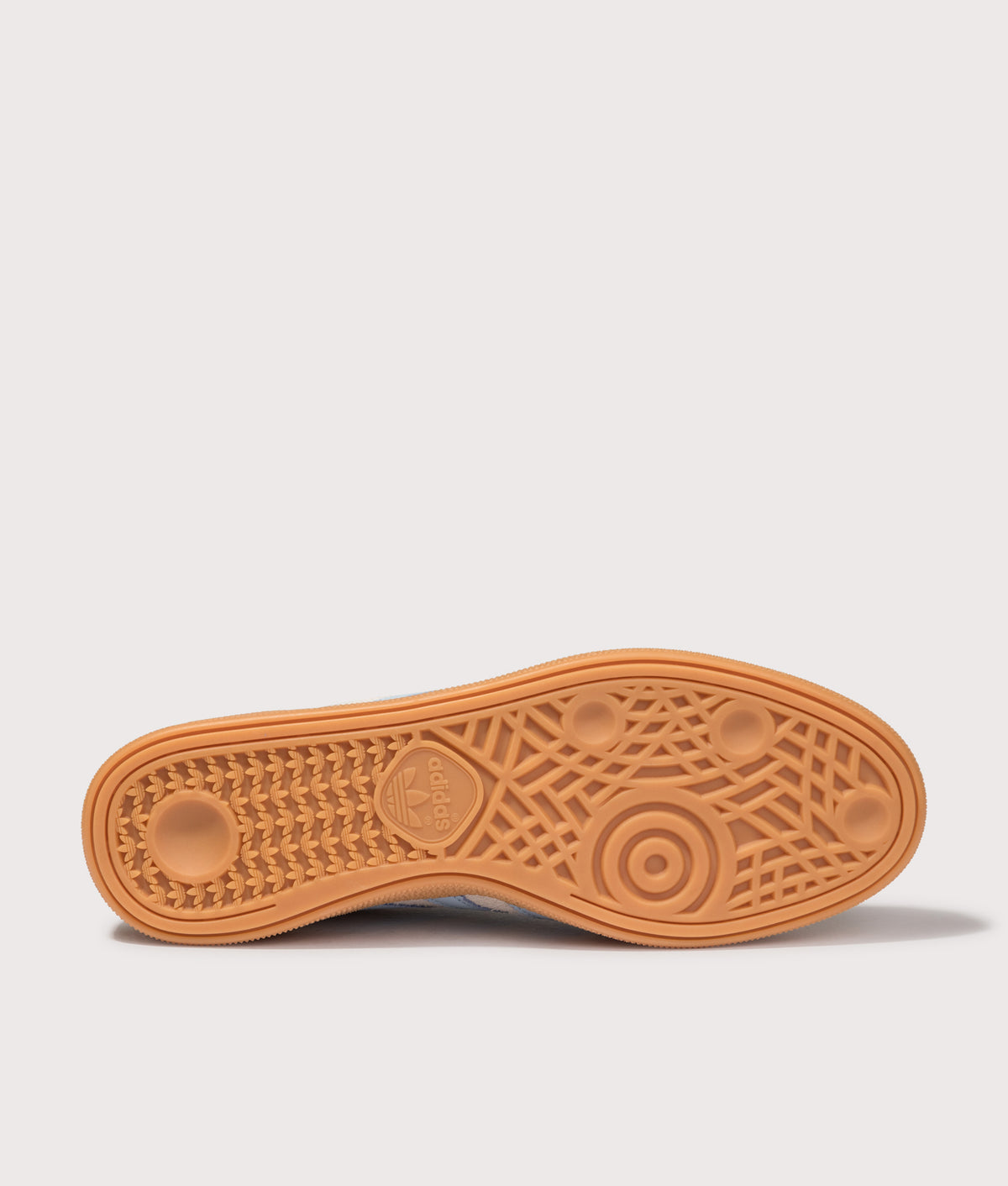 adidas Originals Handball Spezial Trainers in Alumina, Clear Sky and Gum 1 at EQVVS Menswear. Tread shot.