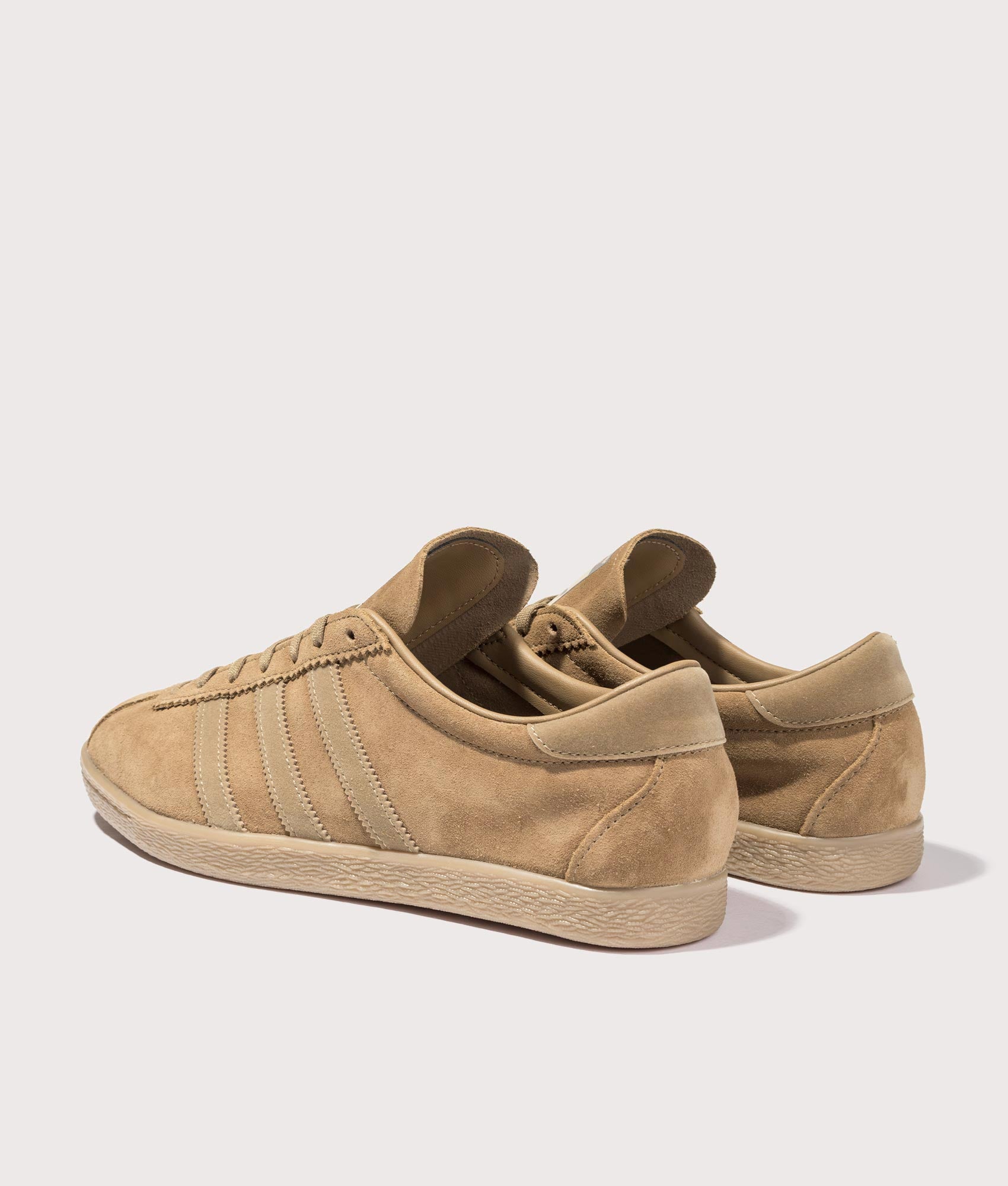 adidas Originals Tobacco Trainers in Brown desert/Cardboard/Gum4 at EQVVS Menswear. Angled back shot.