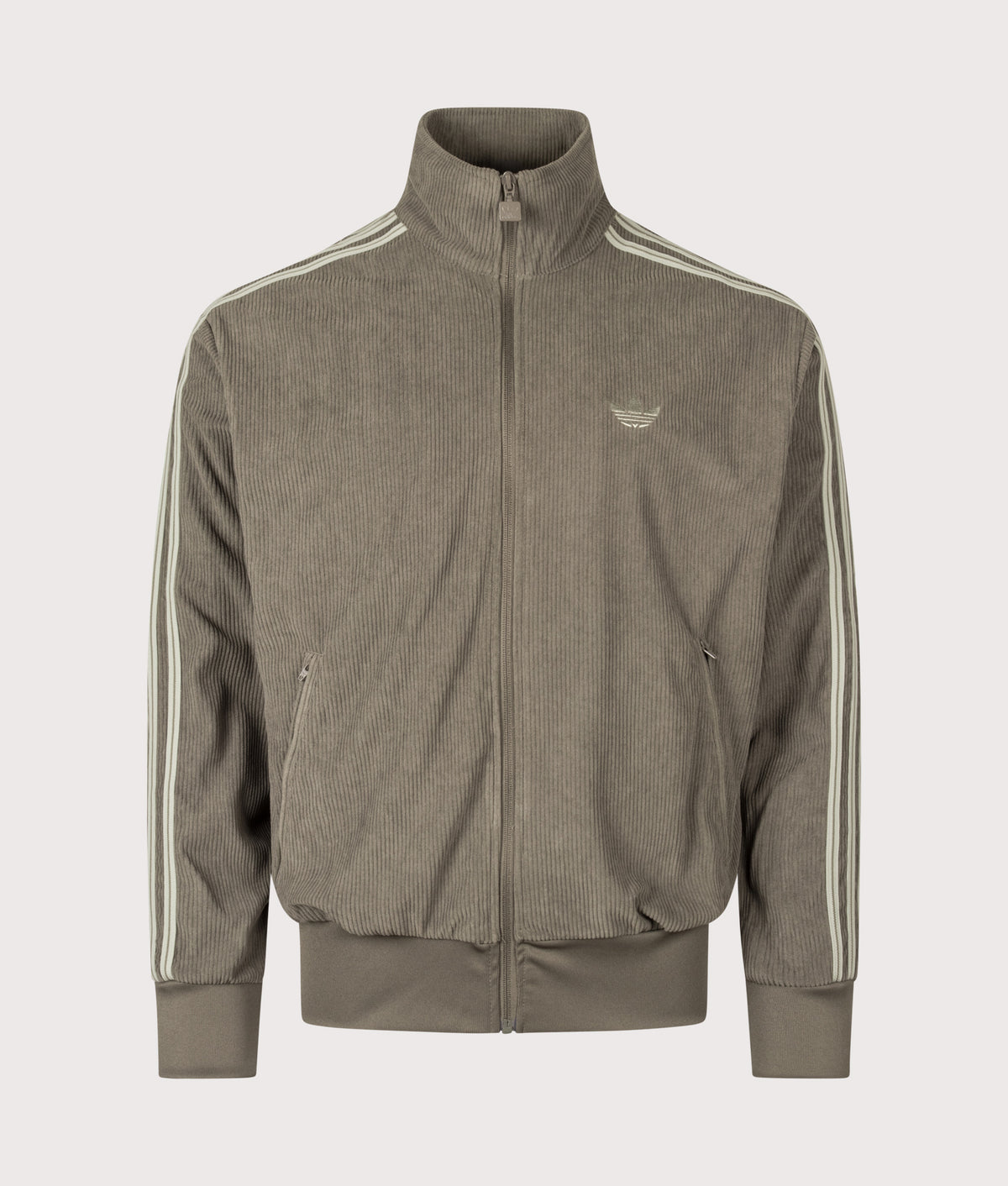 adidas Originals Loose Fit Firebird Corduroy Track Top in Branch at EQVVS Menswear. Front shot.