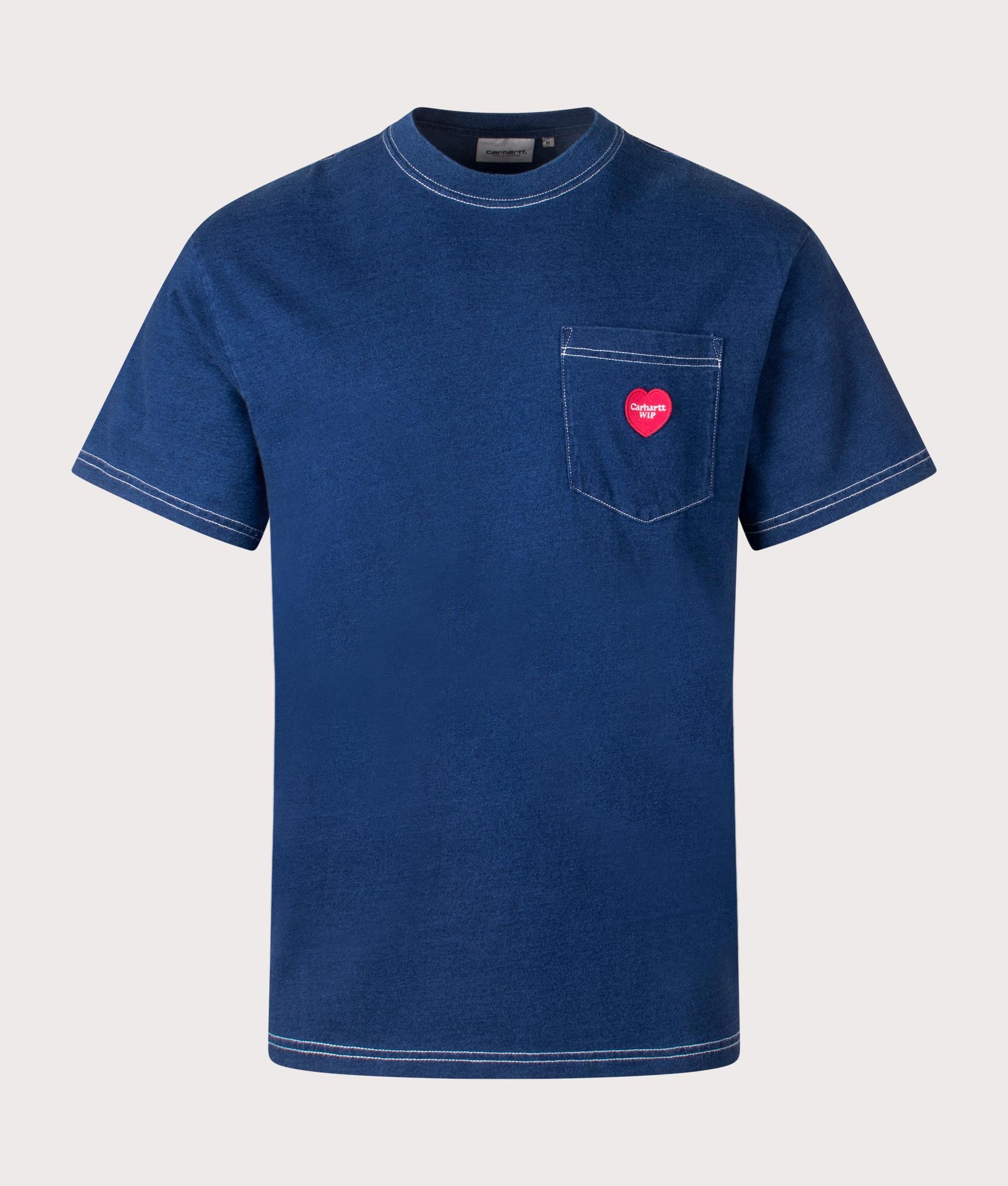 Carhartt WIP Relaxed Fit Ingo Pocket T-Shirt in Dark Blue, 100% Cotton at EQVVS. Front shot. 