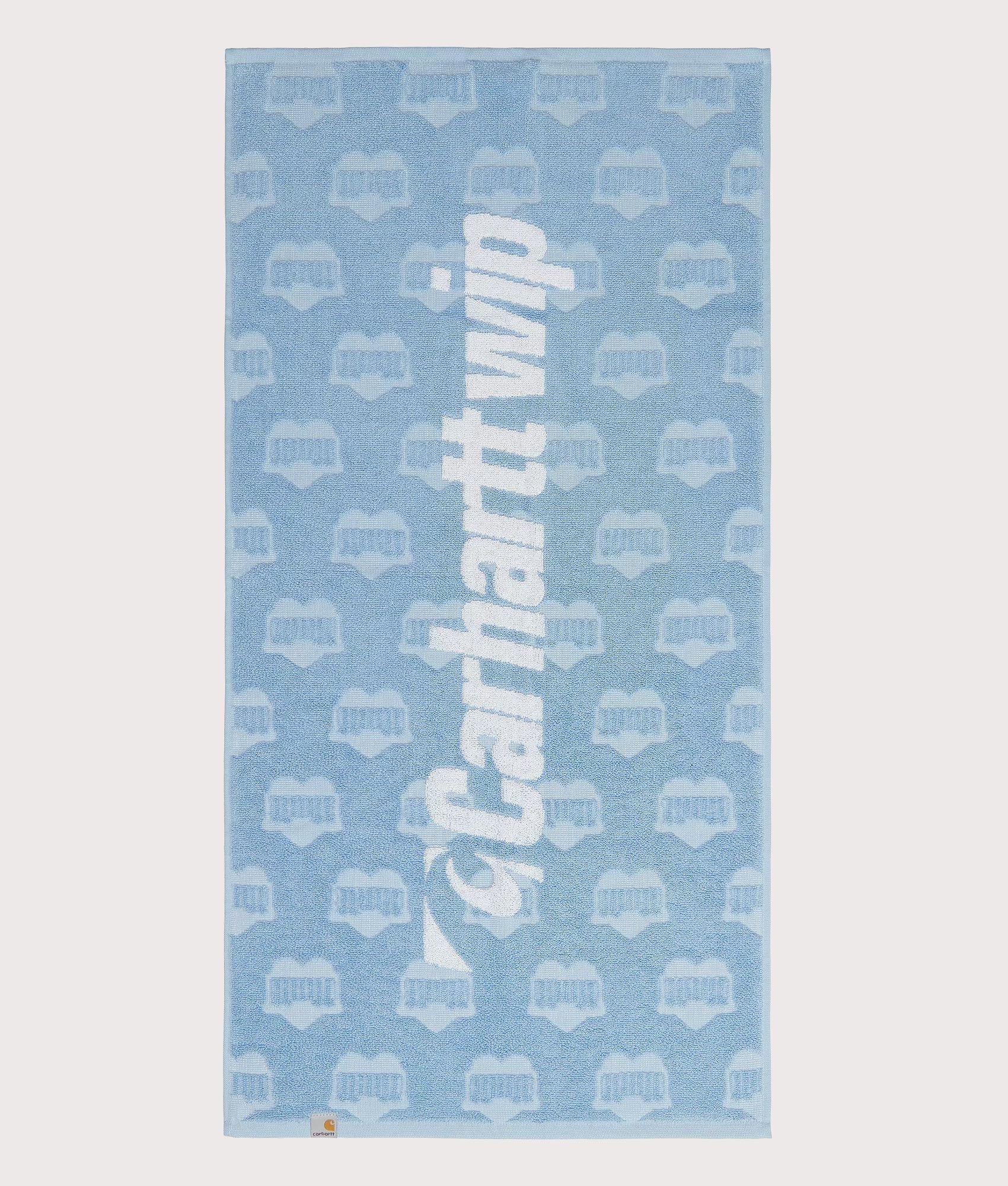 Carharrt WIP  Heart Train Sport Towel in Blubird and White. Shot at EQVVS.  Front shot 