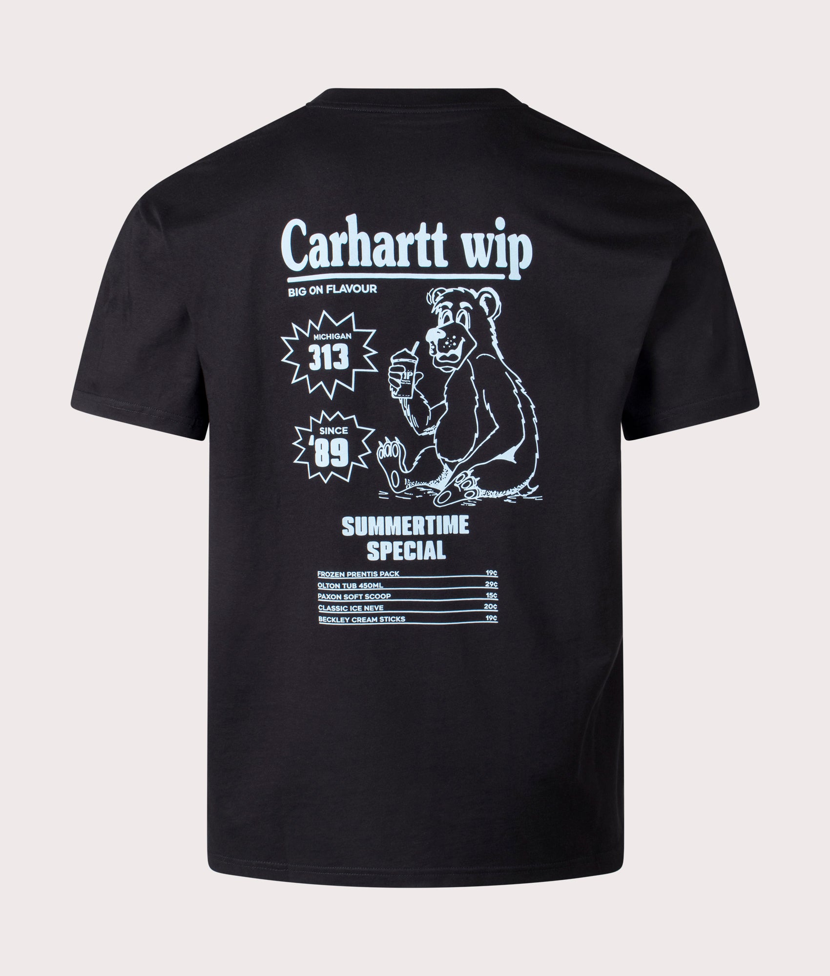 Carhartt WIP Relaxed Fit Catalogue T-Shirt in Black/Bluebird, 100% cotton at EQVVS. Back shot. 