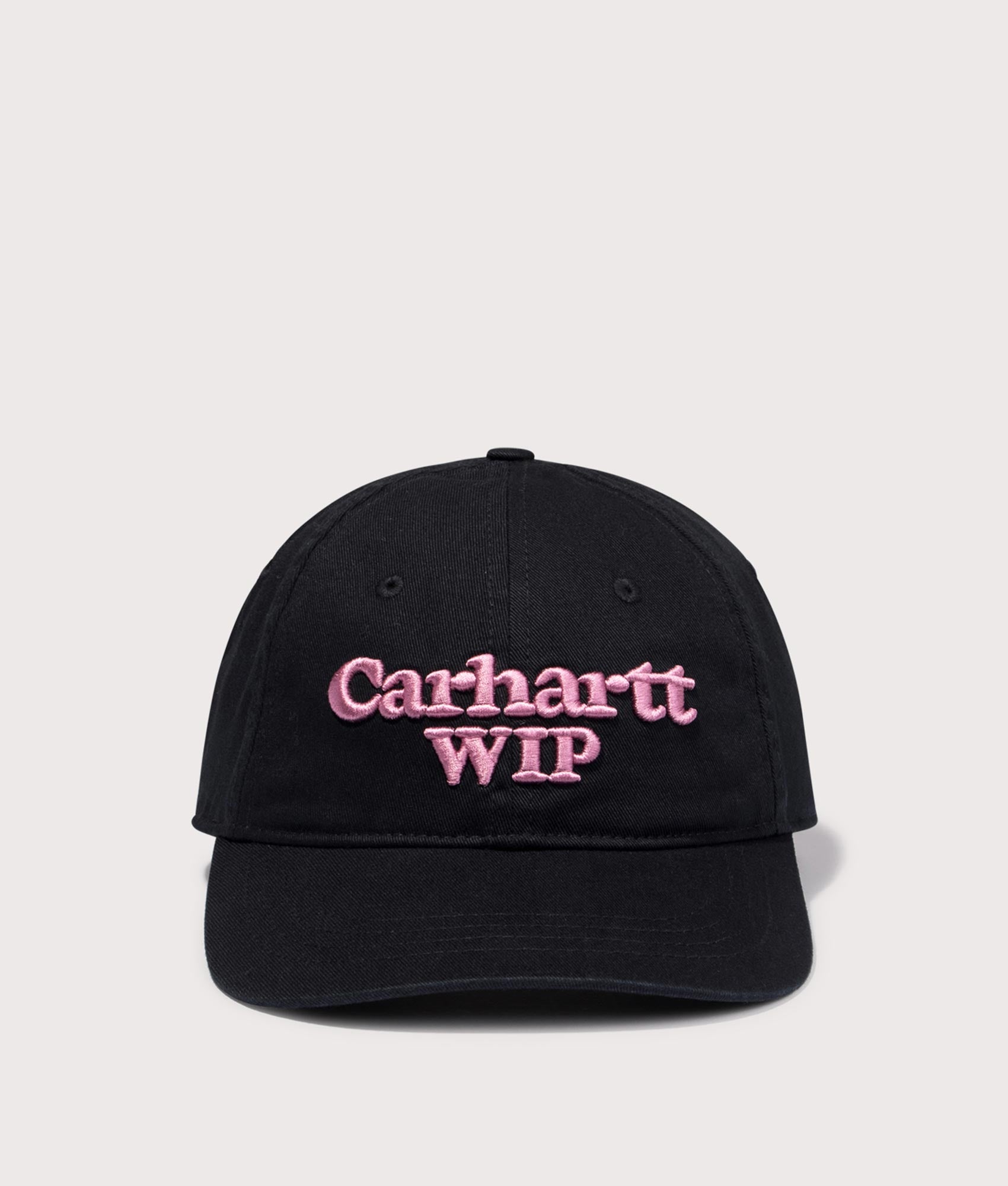 Carhartt WIP Script Cap in Black/Hortensia. 100% Cotton | Carhartt WIP | EQVVS | Front shot 