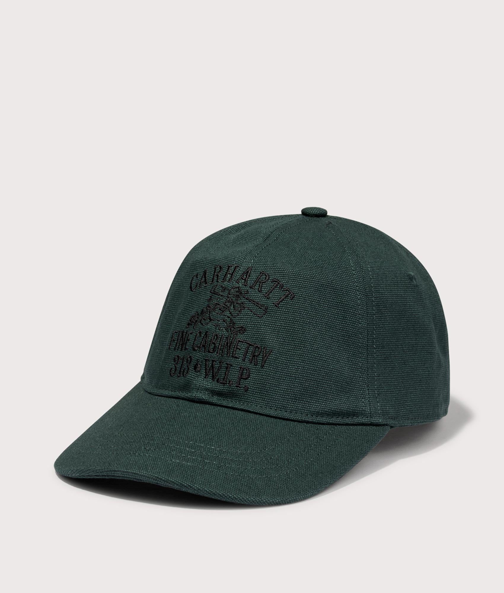 Carhartt WIP Cabinetry Cap in Conifer/Black. 100% Cotton | Carhartt WIP | EQVVS | Front angle shot 