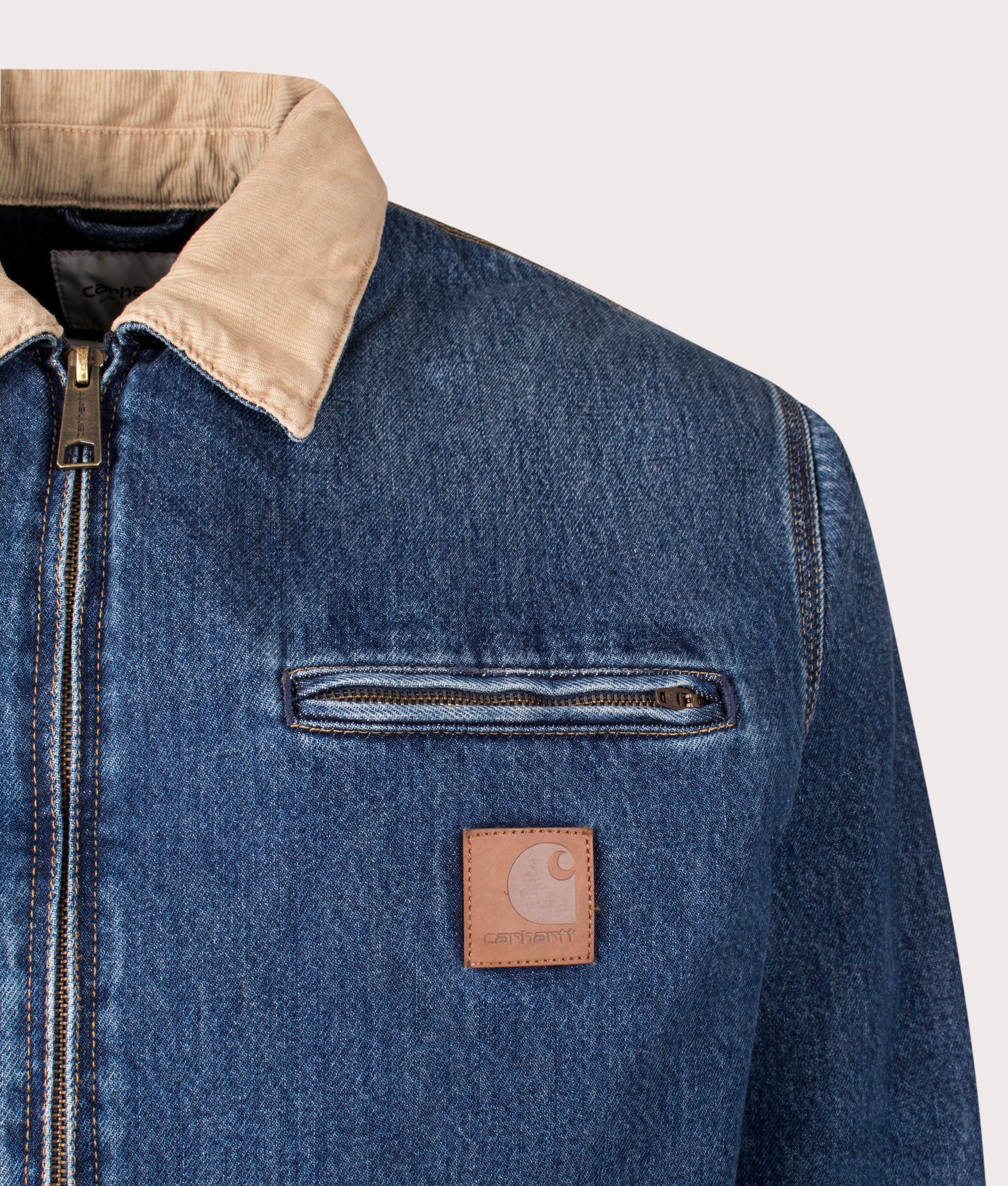 Carhartt WIP Relaxed Fit OG Detroit Jacket in Blue/Dusty H Brown at EQVVS Menswear Detail Shot