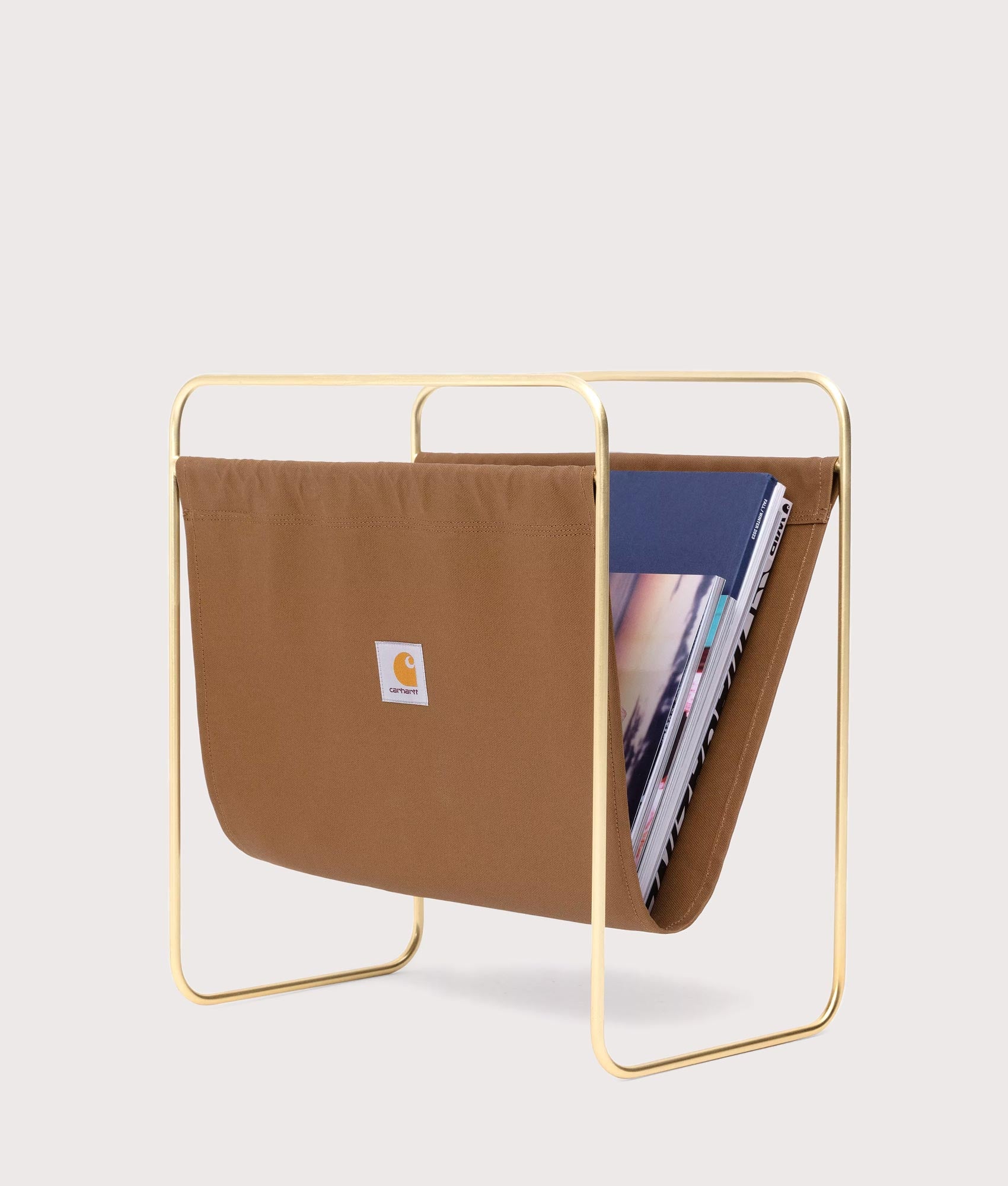 Carhartt WIP Canvas Magazine Stand in Hamilton Brown, 100% Cotton at EQVVS. Front shot. 
