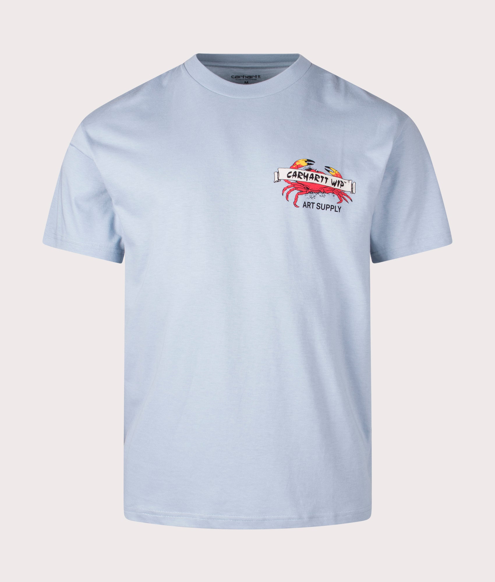 Carhartt WIP Relaxed Fit Crab Paint T-Shirt in Frosted Blue, 100% Cotton at EQVVS. Front shot. 