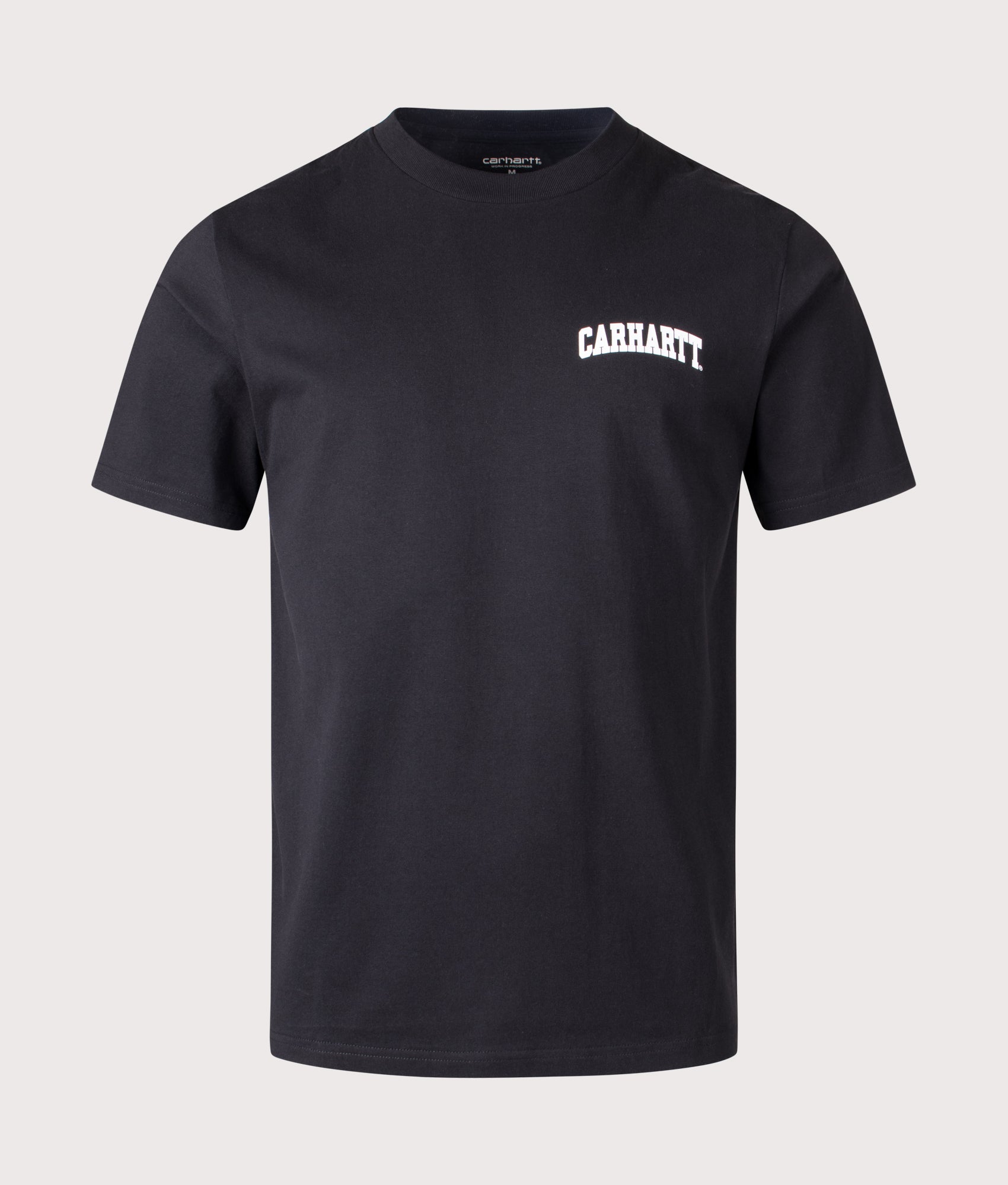 Carhartt WIP University Script T-Shirt in Black at EQVVS Menswear. Front shot.