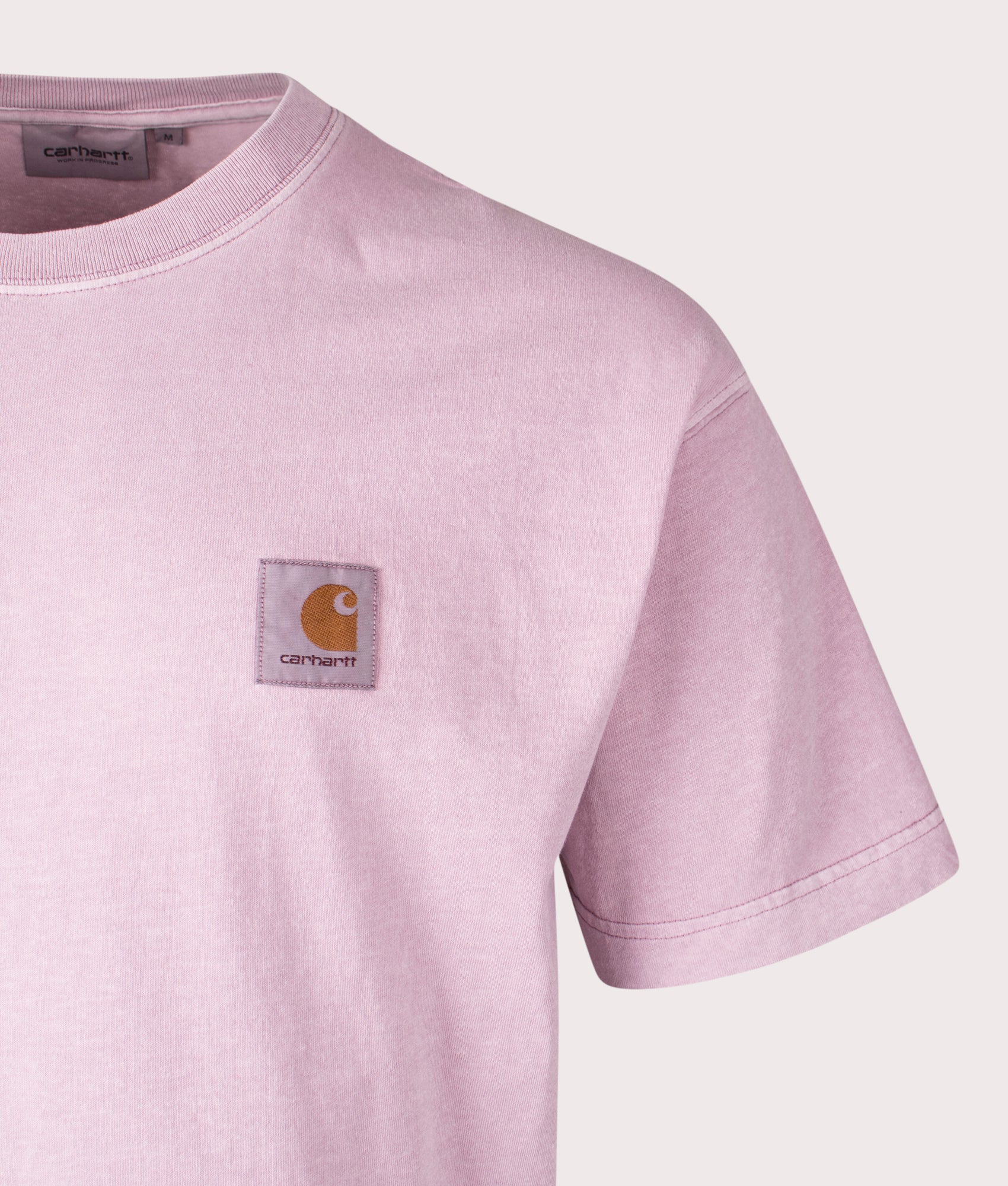 Carhartt WIP Relaxed Fit Nelson T-Shirt in Hortensia, 100% cotton at EQVVS. Close-up shot. 