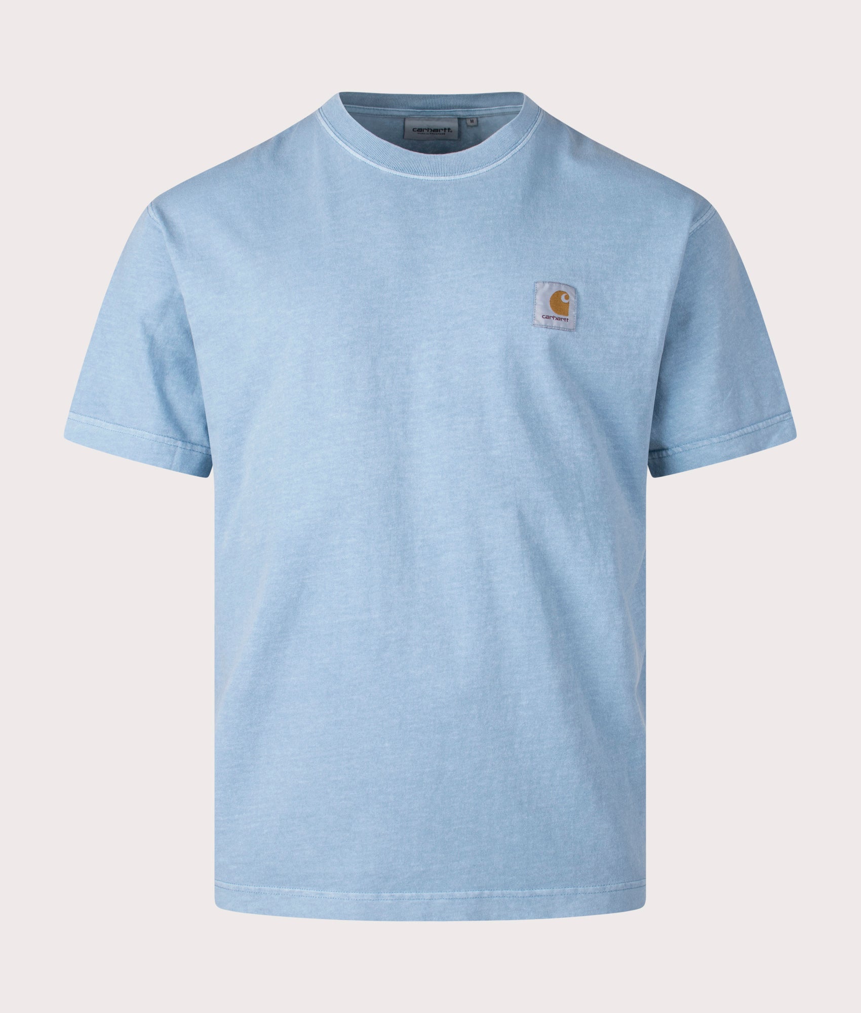 Carhartt WIP Relaxed Fit Nelson T-Shirt in Clay Blue, 100% Cotton at EQVVS. Front shot. 