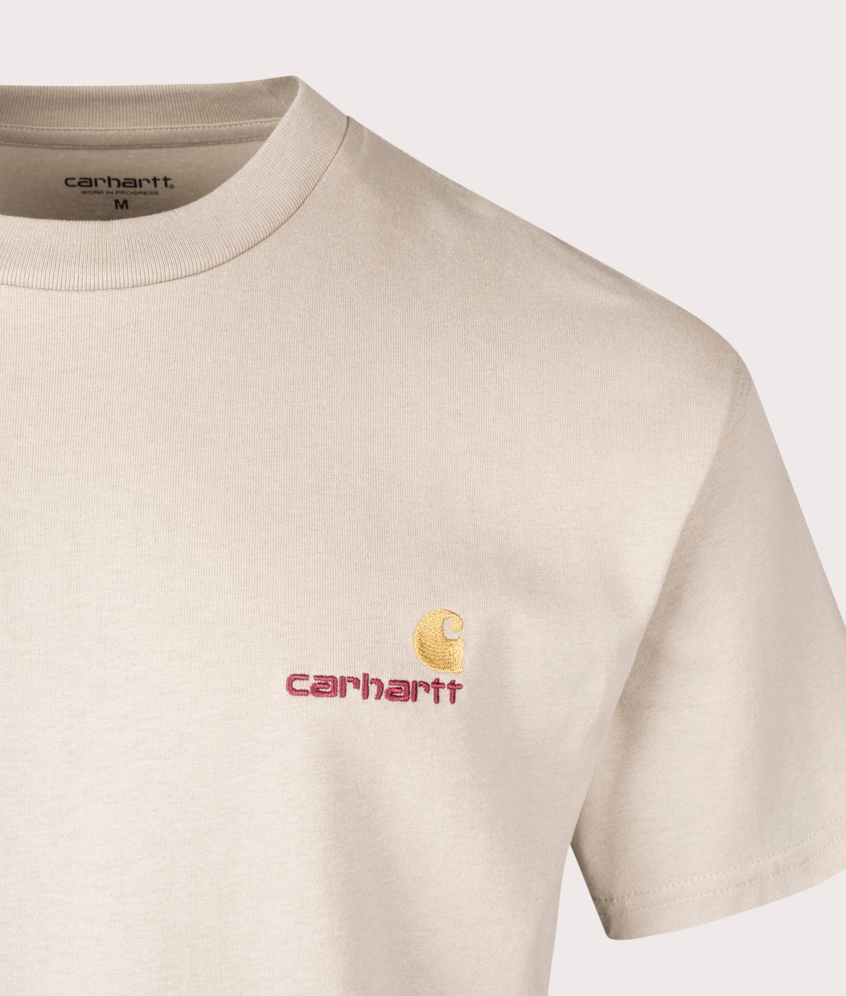 Cream American Script Tee by Carhartt WIP. Shot at EQVVS. Detail shot. 