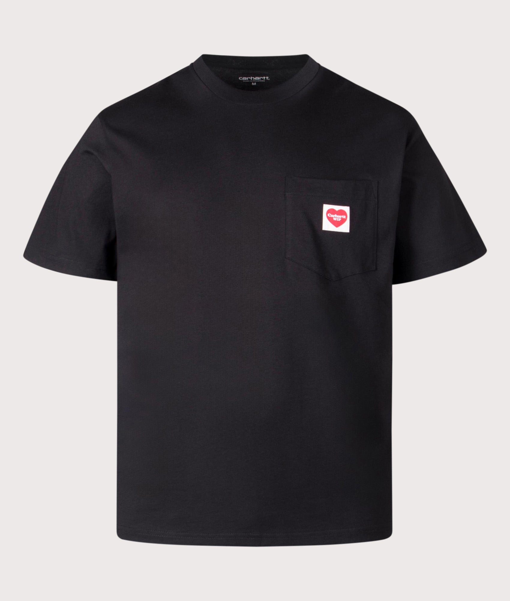 Carhartt WIP loose Fit Pocket Heart T-Shirt in Black at EQVVS Menswear. Front shot.