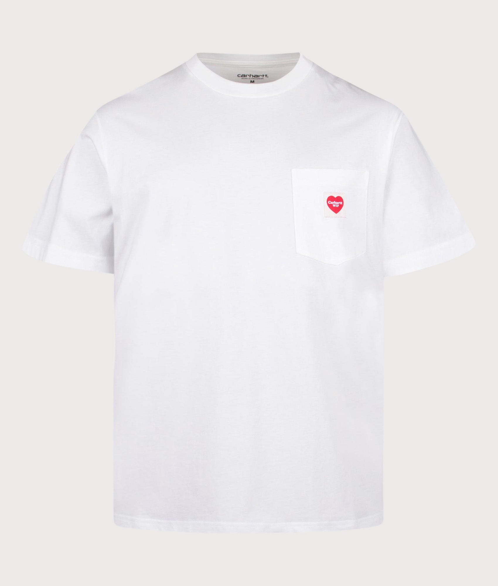 Carhartt WIP Loose Fit Pocket Heart T-Shirt in White at EQVVS Menswear. Front shot.