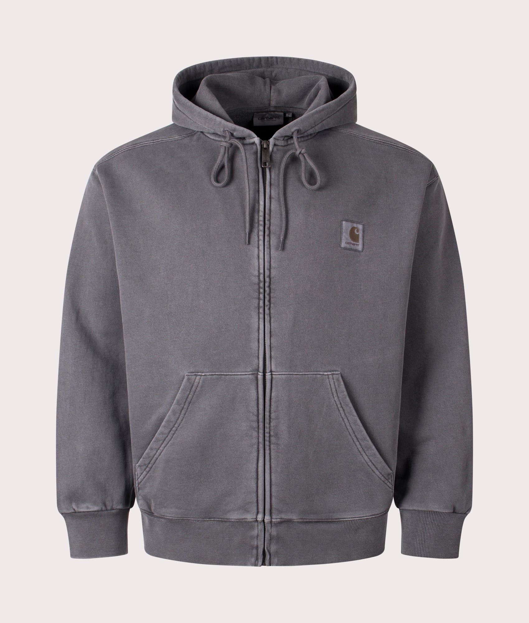 Carhartt WIP Oversized Nelson Zip-Through Hoodie in Graphite, 100% Cotton. Front shot. 