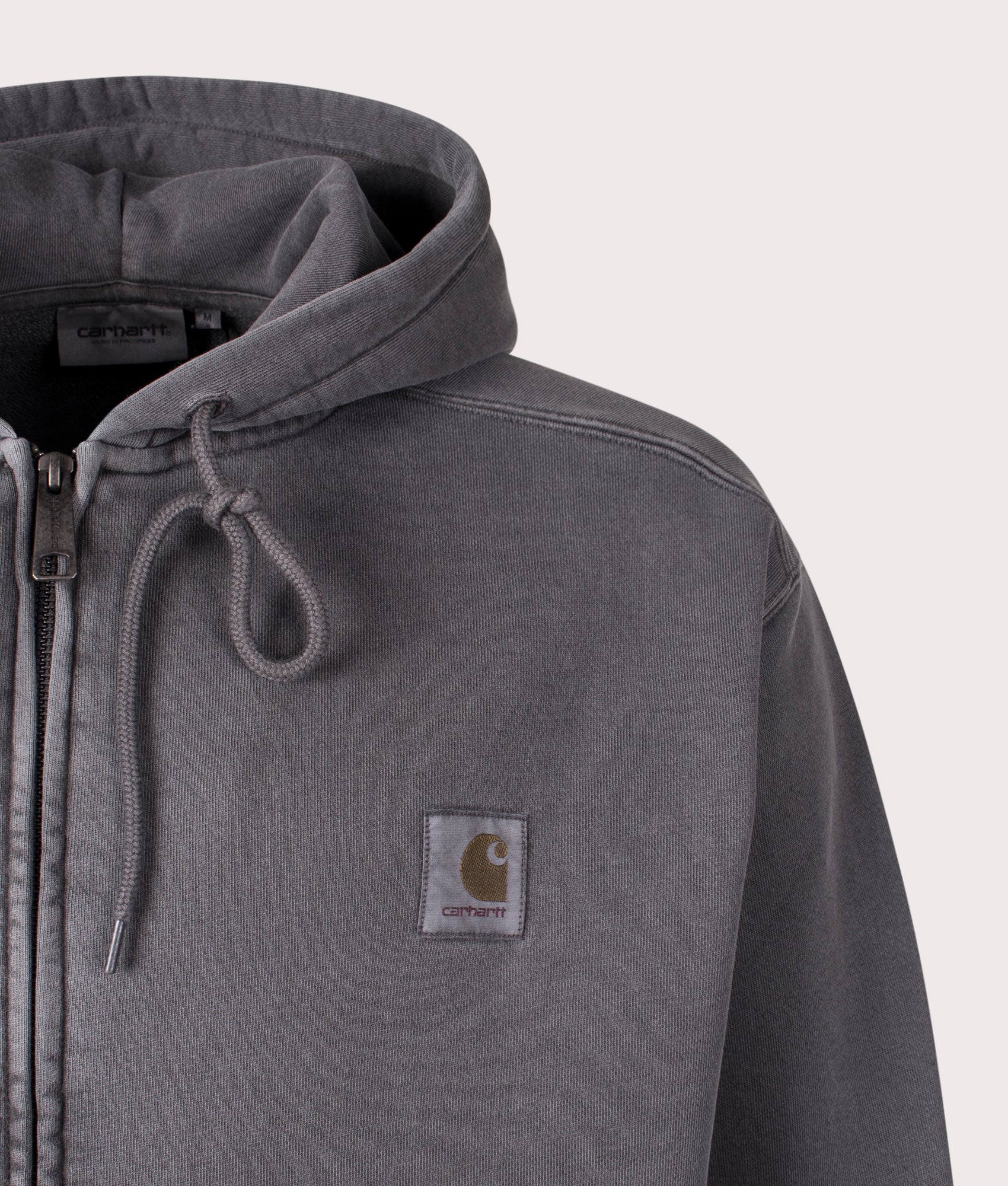 Carhartt WIP Oversized Nelson Zip-Through Hoodie in Graphite, 100% Cotton. Close-up shot. 