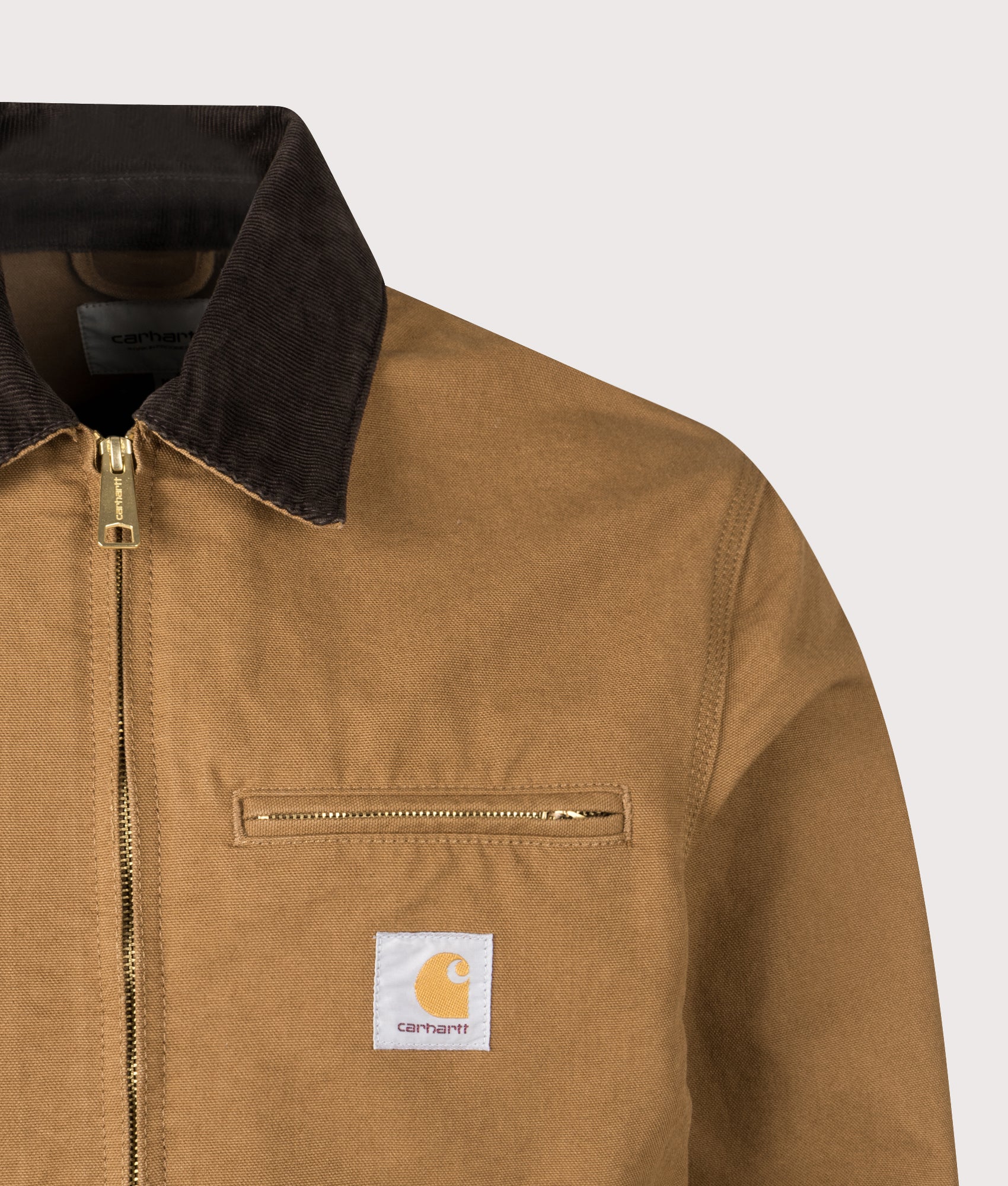 Detroit Jacket in Hamilton Brown/Tobacco | 100% Cotton | Carhartt WIP | EQVVS | Front detail shot 