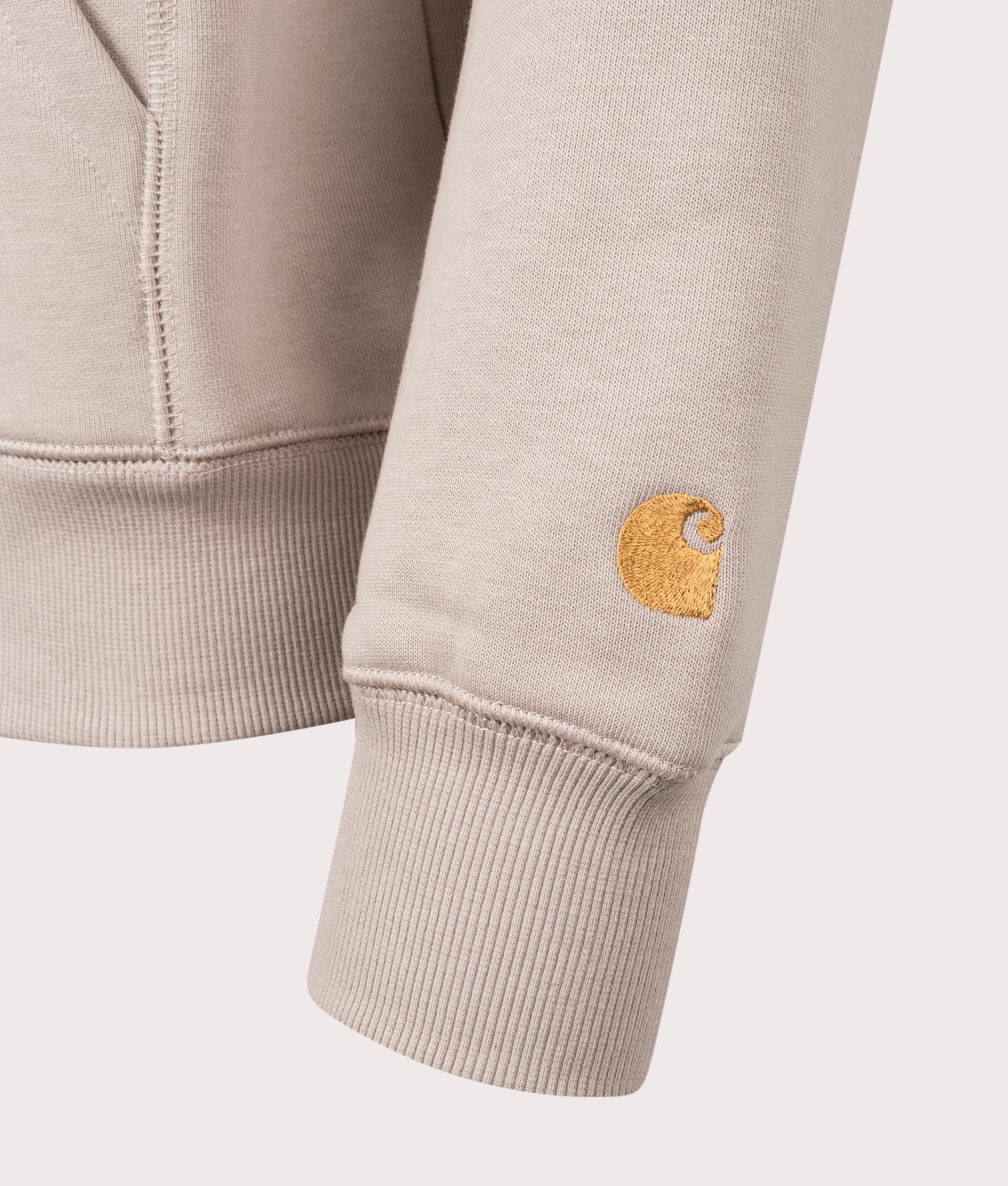  Carhartt WIP Chase Hoodie in Dusk Beige at EQVVS. Detail Shot.
