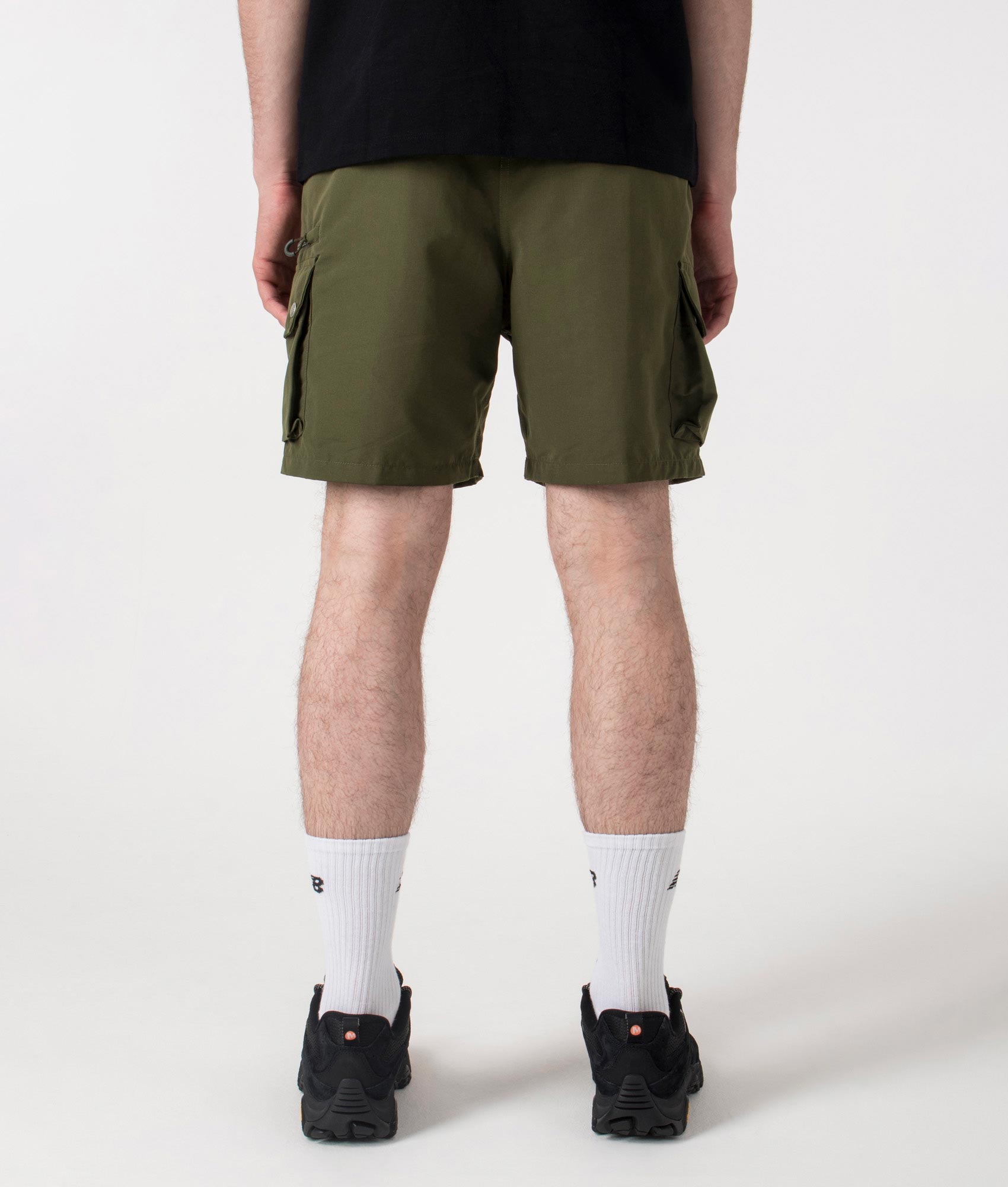 Carhartt WIP Regular Fit Irwin Shorts in Turtle at EQVVS. Back shot. 