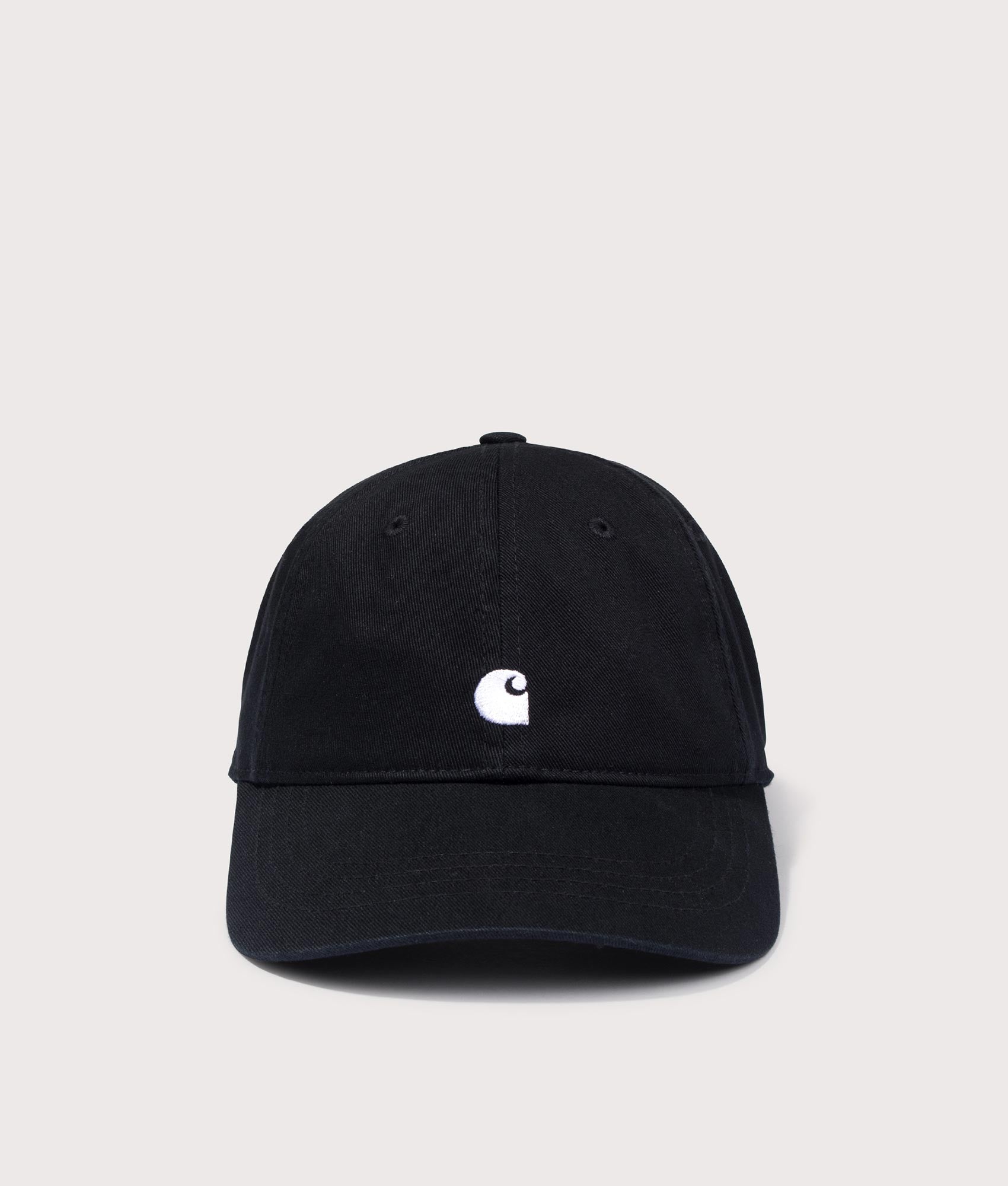 Carhartt WIP, Madison Logo Cap, Black/White, Eqvvs Menswear, front shot angle
