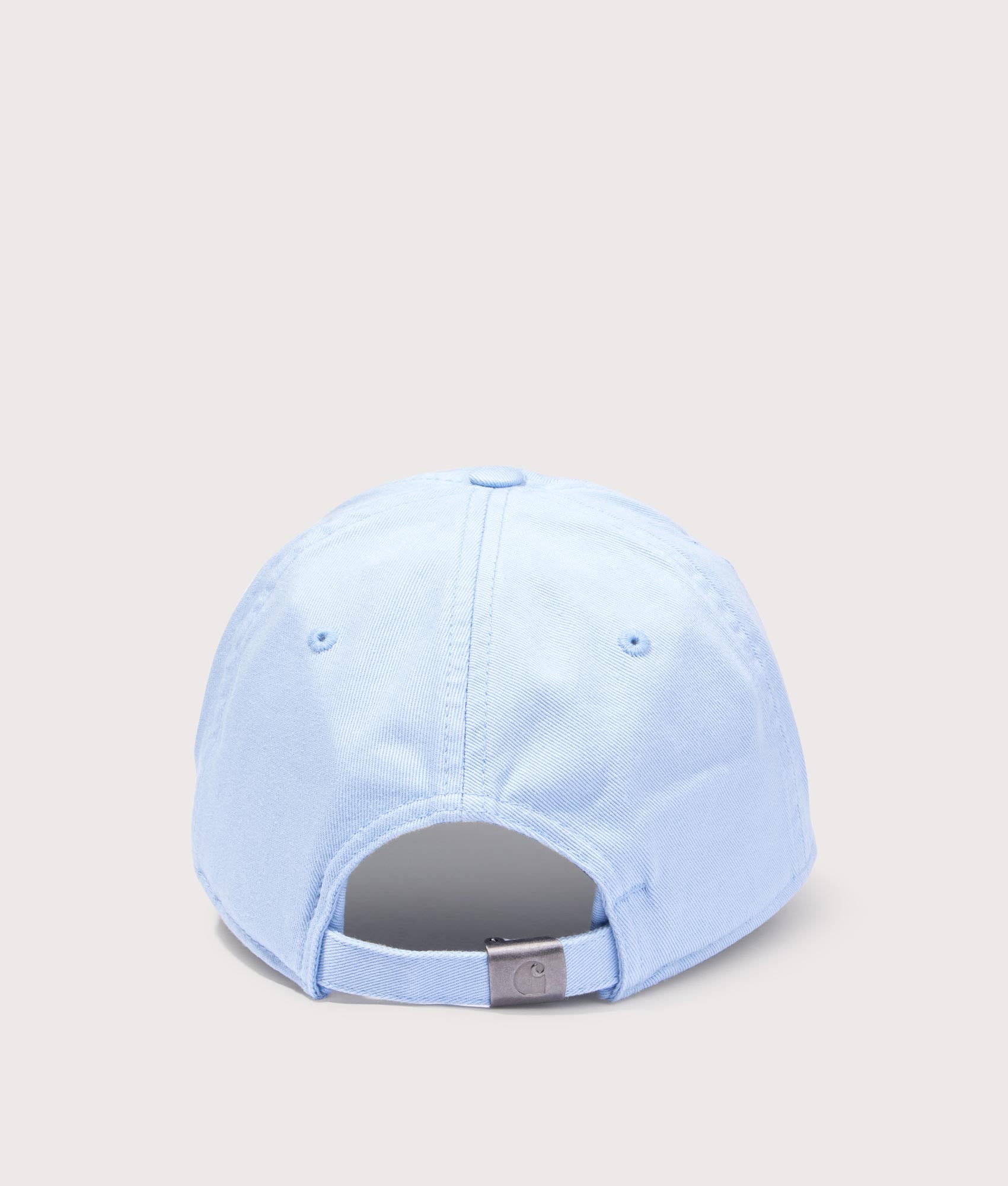 Carhartt WIP Madison Logo Cap in Air Sky and White at EQVVS Menswear. Back shot.
