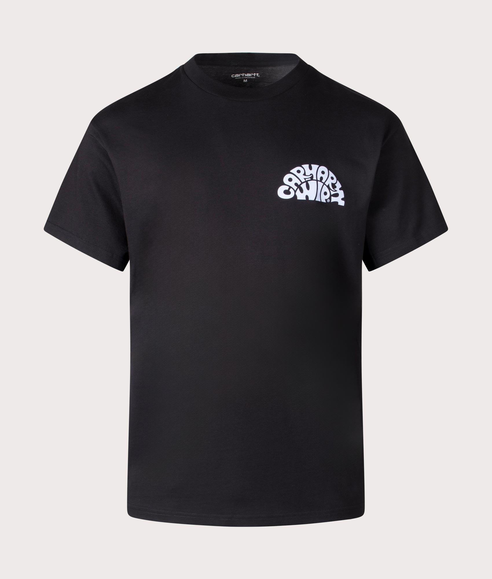 Carhartt WIP Relaxed Fit Jazzy T-Shirt in Black/Air Sky, 100% Cotton at EQVVS. Front shot. 