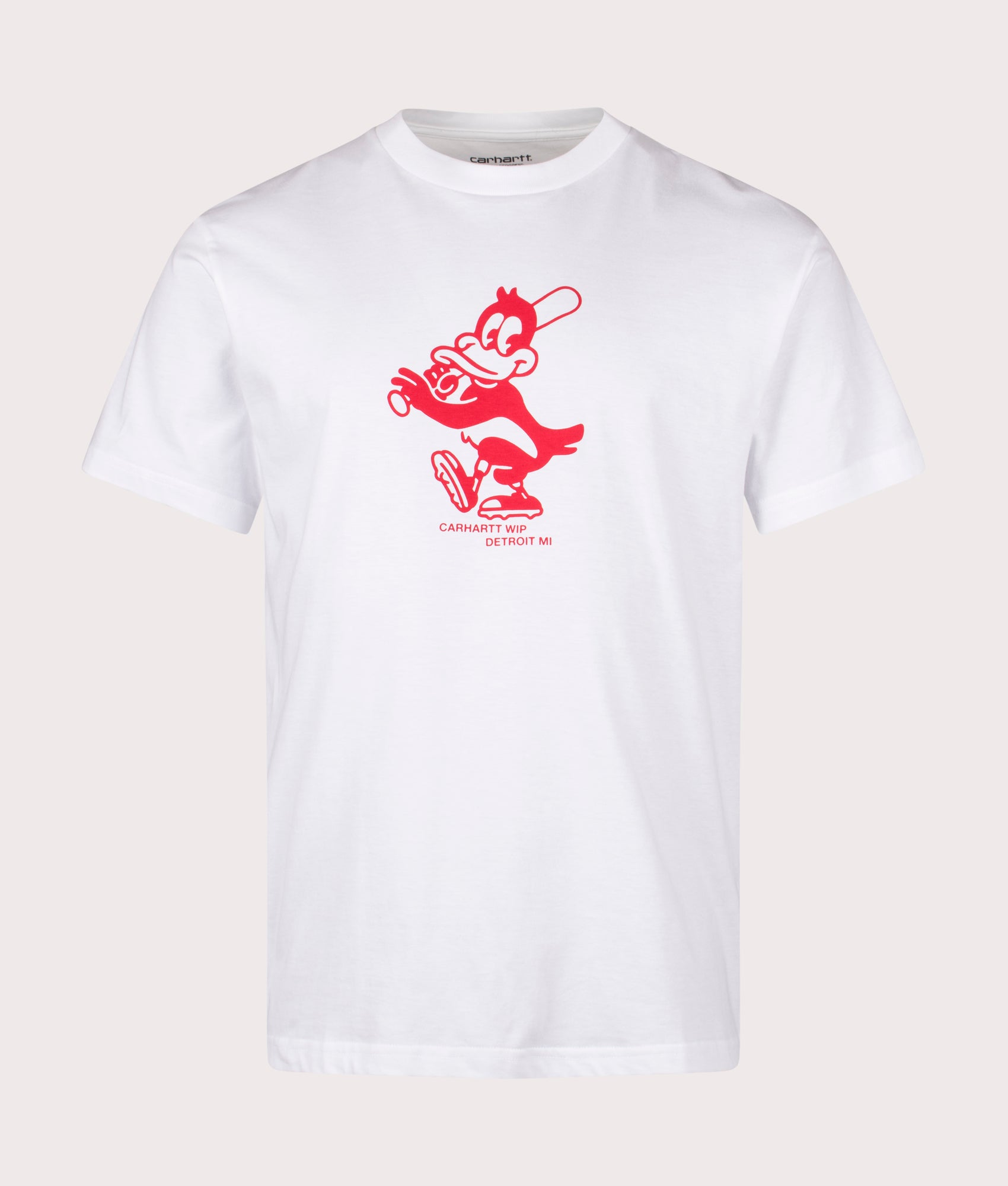 Carhartt WIP Relaxed Fit Home Run T-Shirt in White, 100% cotton at EQVVS. Front shot.