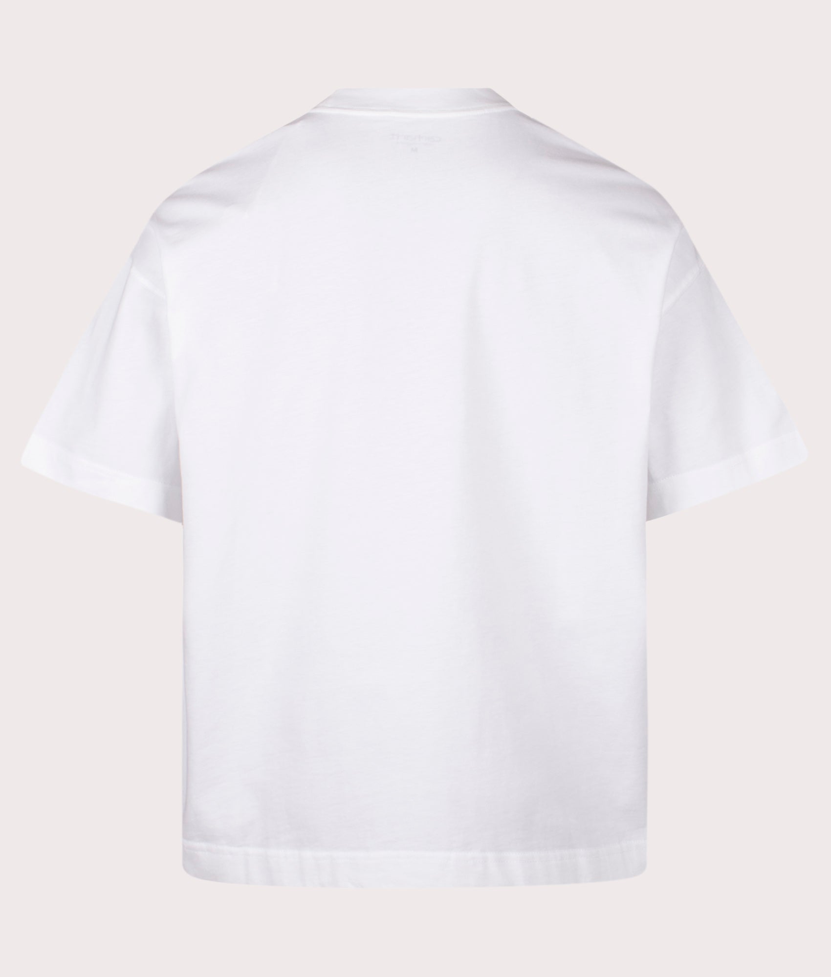 Carhartt WIP Boxy Loose Fit Signature Script T-Shirt in White and Black at EQVVS Menswear. Back shot.