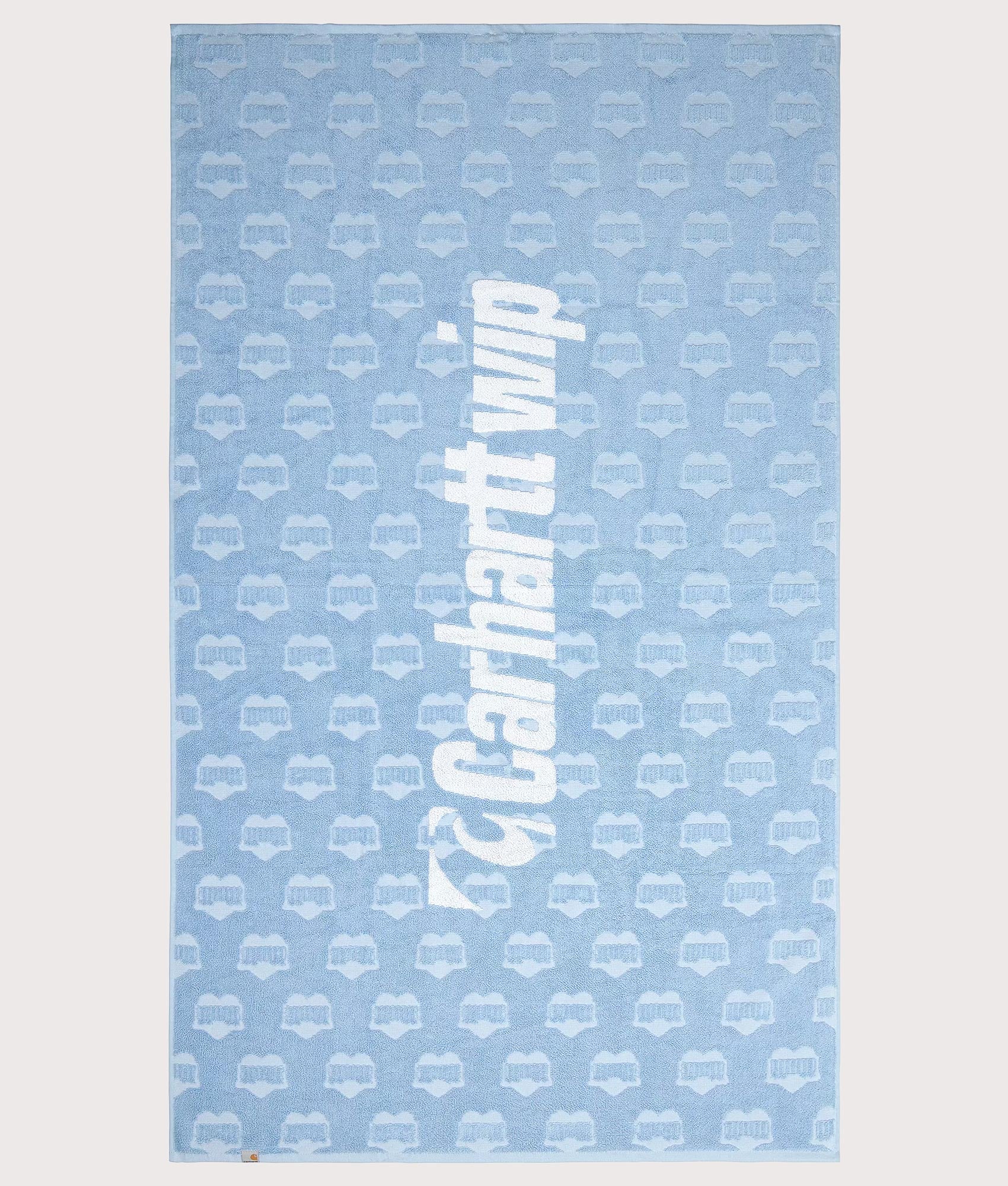 Carharrt WIP  Heart Train Sport Towel Big in Bluebird and White. Shot at EQVVS. Front shot 