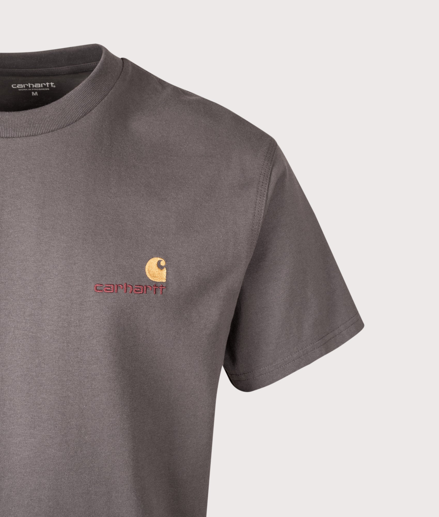 Relaxed Fit American Script T-Shirt in Porphyry. 100% Organic Cotton | Carhartt WIP | EQVVS | Front detail shot 