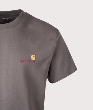 Relaxed Fit American Script T-Shirt in Porphyry. 100% Organic Cotton | Carhartt WIP | EQVVS | Front detail shot 