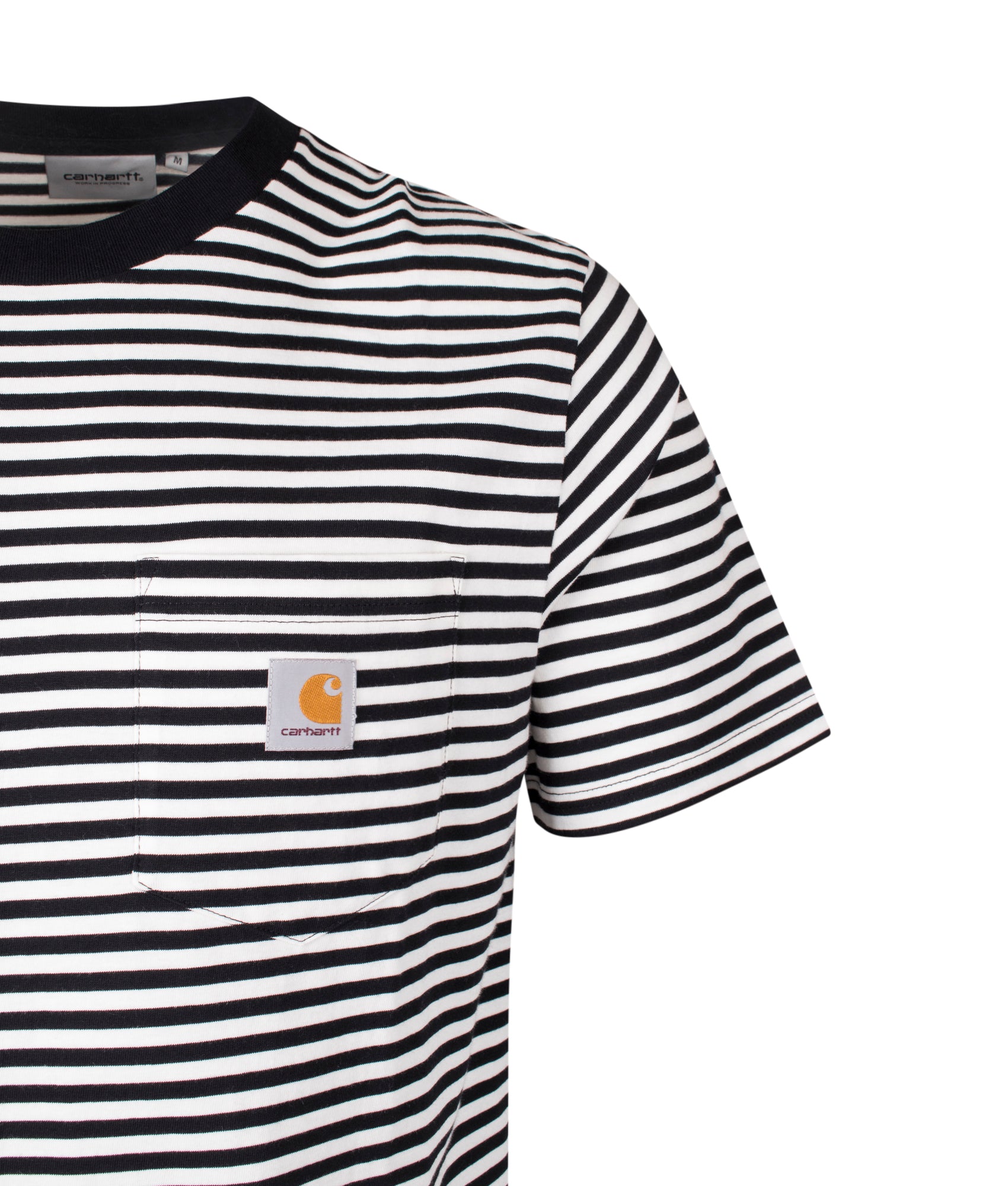 Verner Pocket T-Shirt in Verner Stripe/Black/Wax | 100% Cotton | Carhartt WIP | EQVVS | Front detail shot 
