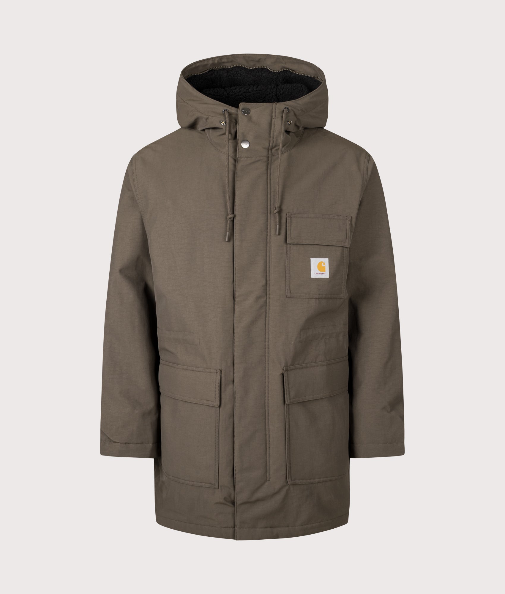 Siberia Parka in Vitola | Carhartt WIP | EQVVS | Front collar up shot 