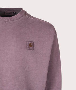 Carhartt WIP Oversized Vista Sweatshirt in Phlox at EQVVS Menswear. Detail shot.