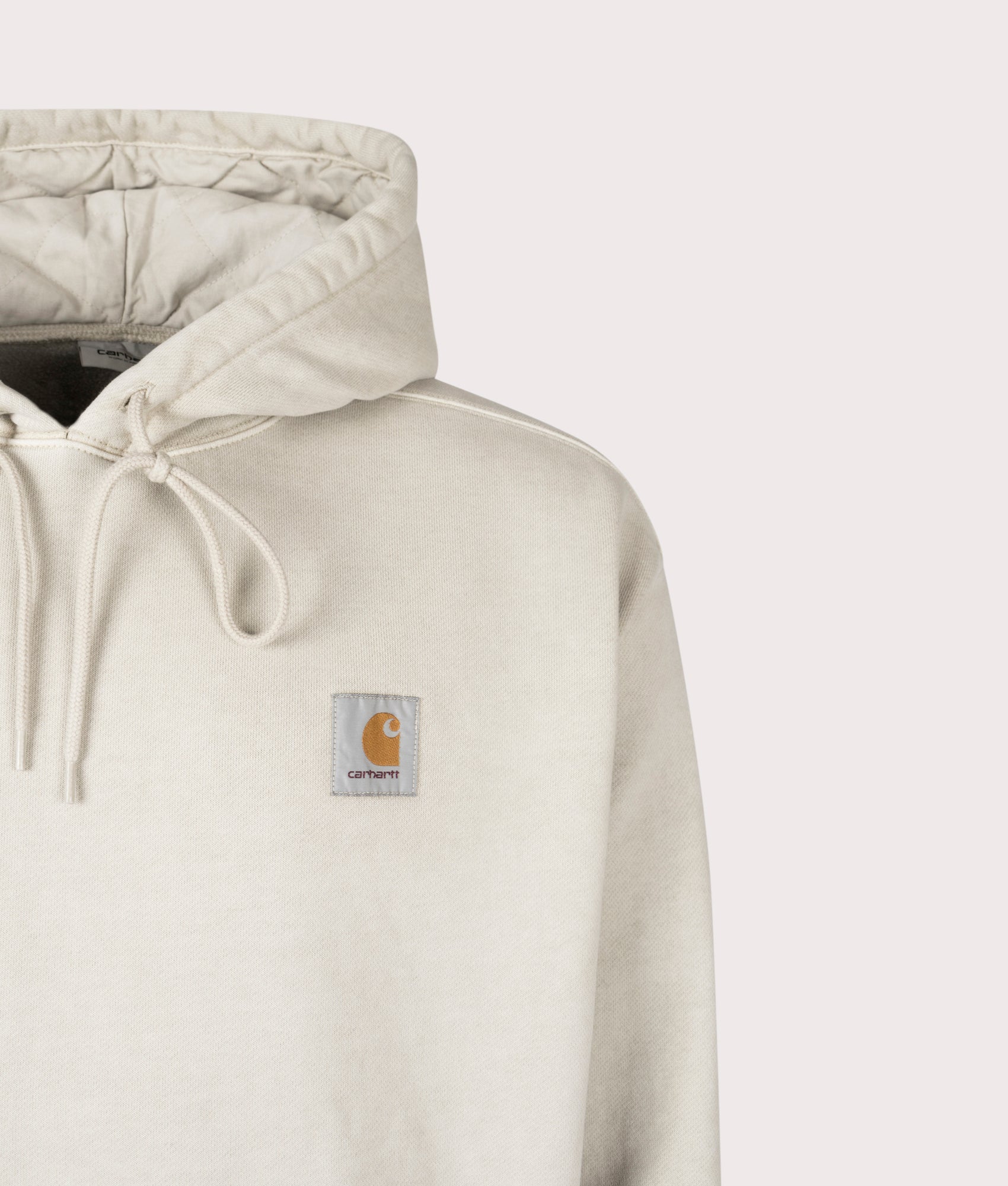 Carhartt WIP The Hooded Vista Sweatshirt  in the Fleur De Sel at EQVVS Menswear. Detail Shot.
