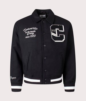 Carhartt WIP World Class Varsity in Black at EQVVS Menswear. Front shot. 