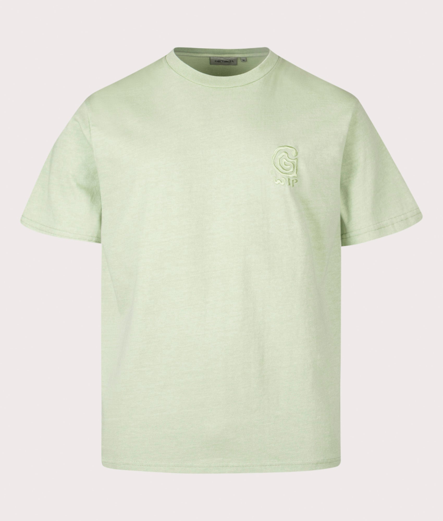Carhartt WIP Loose Fit Helix Redux T-Shirt in Pale Olive at EQVVS Menswear. Front shot.