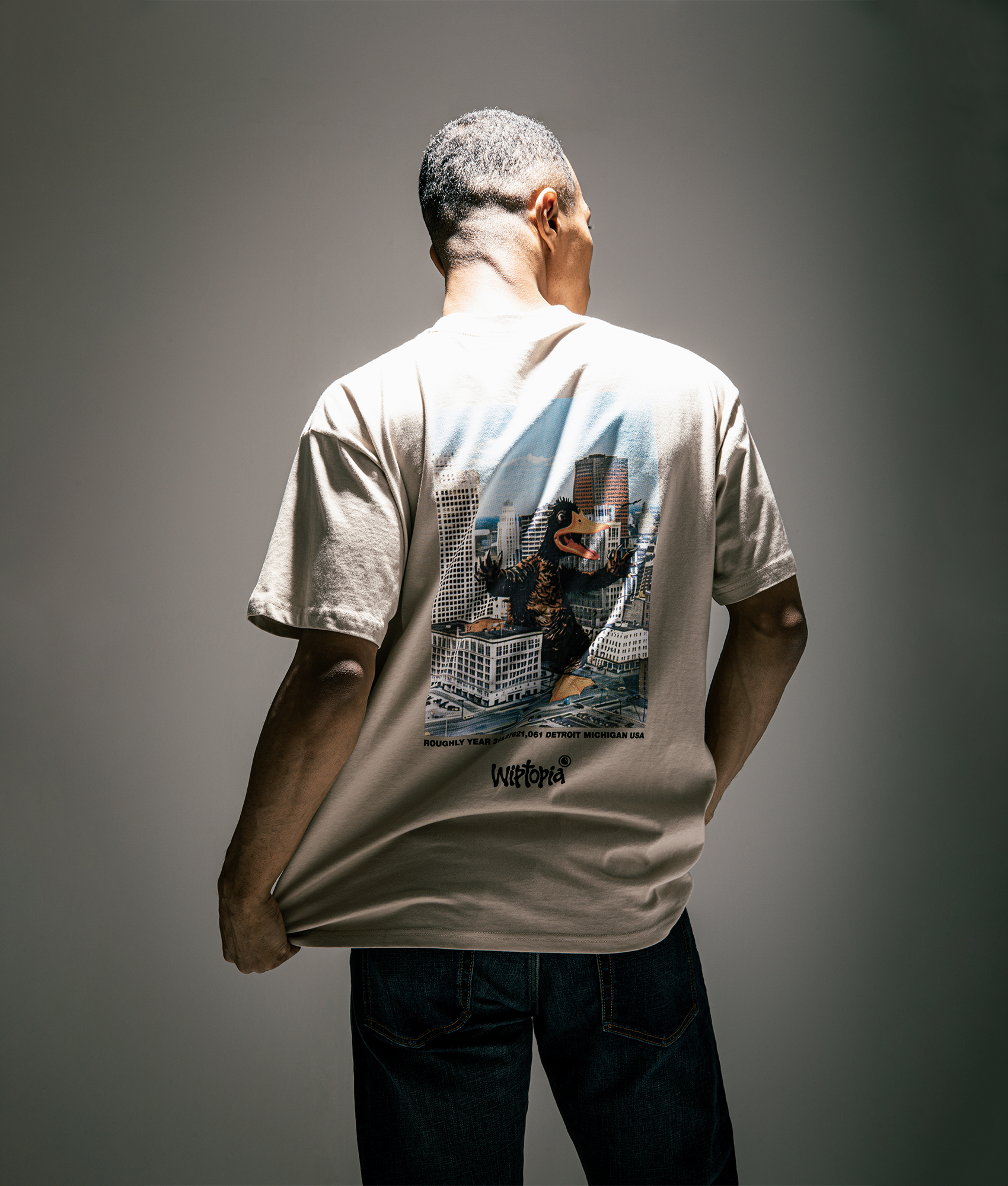 Carhartt WIP Relaxed Fit Wiptopia T-Shirt in Wall at EQVVS Menswear. Campaign shot.