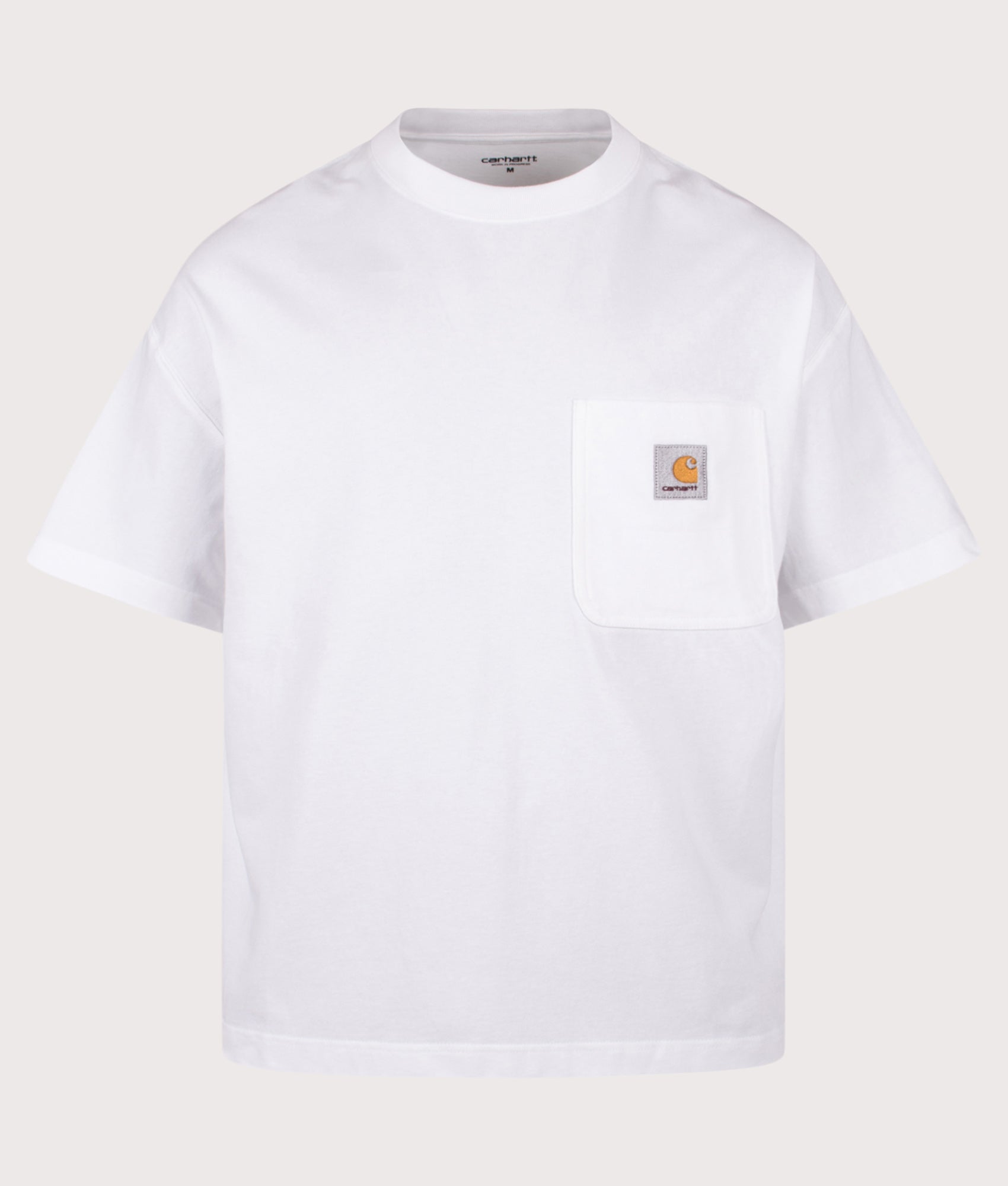 Carhartt WIP Boxy Loose Fit Work Pocket T-Shirt in White at EQVVS Menswear. Front shot.