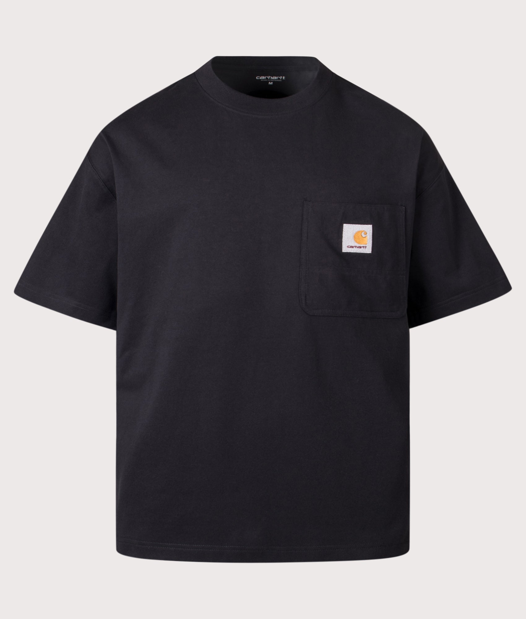 Carhartt WIP Boxy Loose Fit Work Pocket T-Shirt in Black at EQVVS Menswear. Front shot.