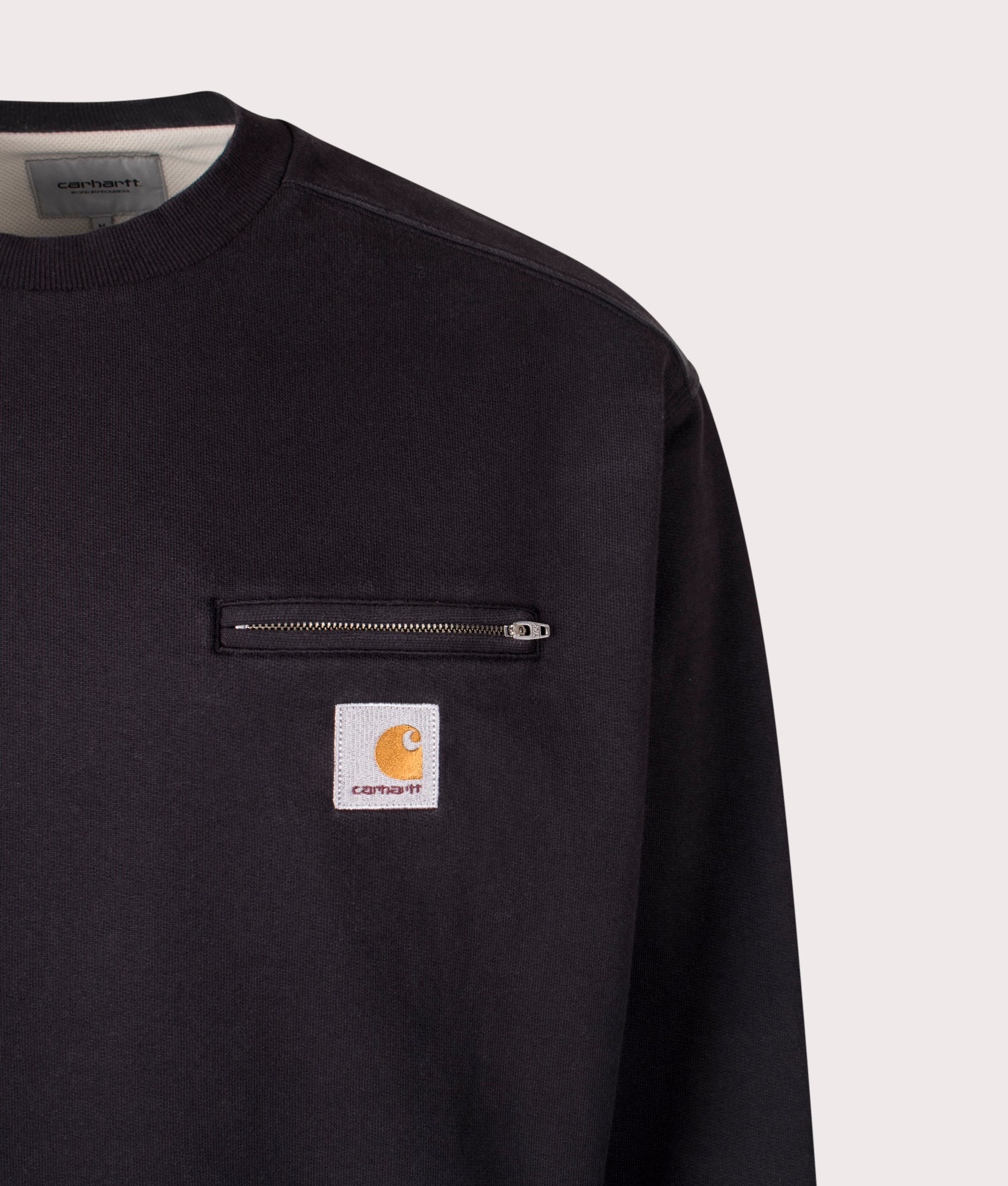 Oversized Detroit Sweatshirt by Carhartt WIP in Black. Shot by EQVVS. Front detail shot.