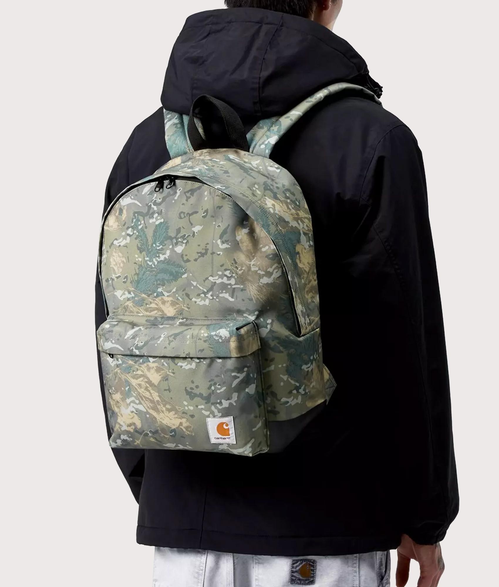 Jake Recycled Canvas Backpack in Camo Combi/Green | Carhartt WIP | EQVVS | Back model shot 