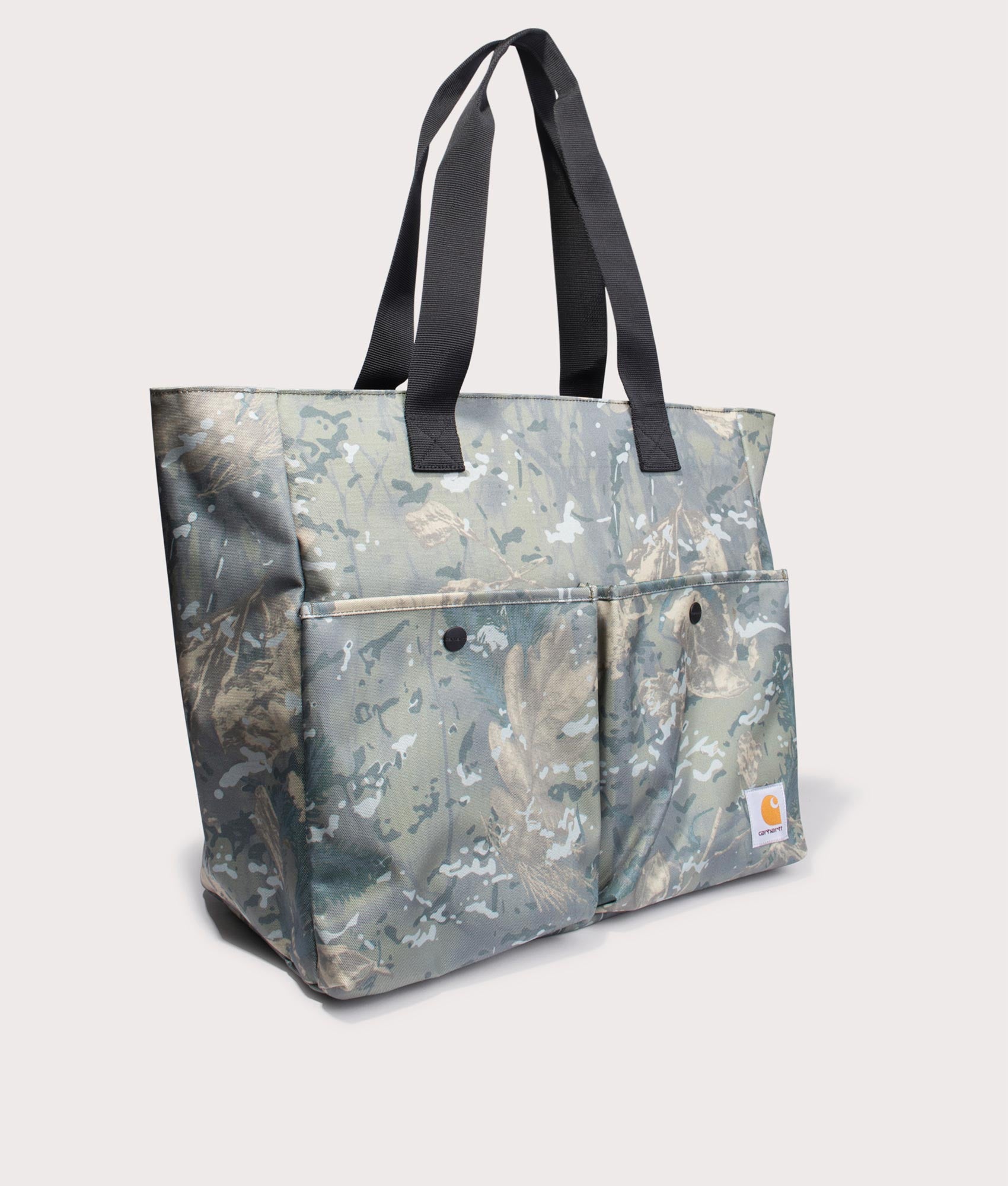 Jake Tote Bag in Camo Combi/Green | Carhartt WIP | EQVVS | Front angle shot 