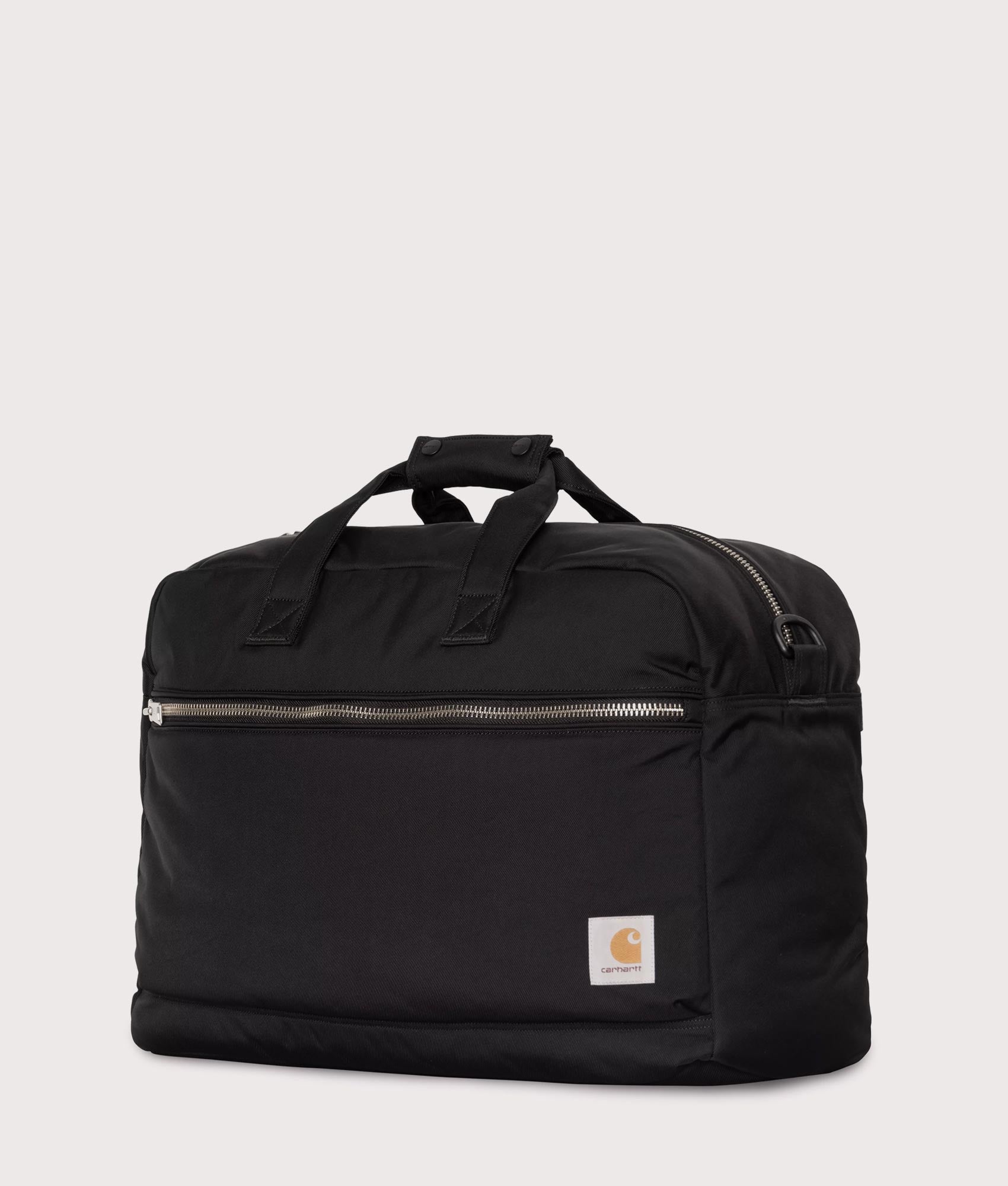 Carhartt WIP Leroy Weekend Bag in Black at EQVVS Menswear. Angled front shot.