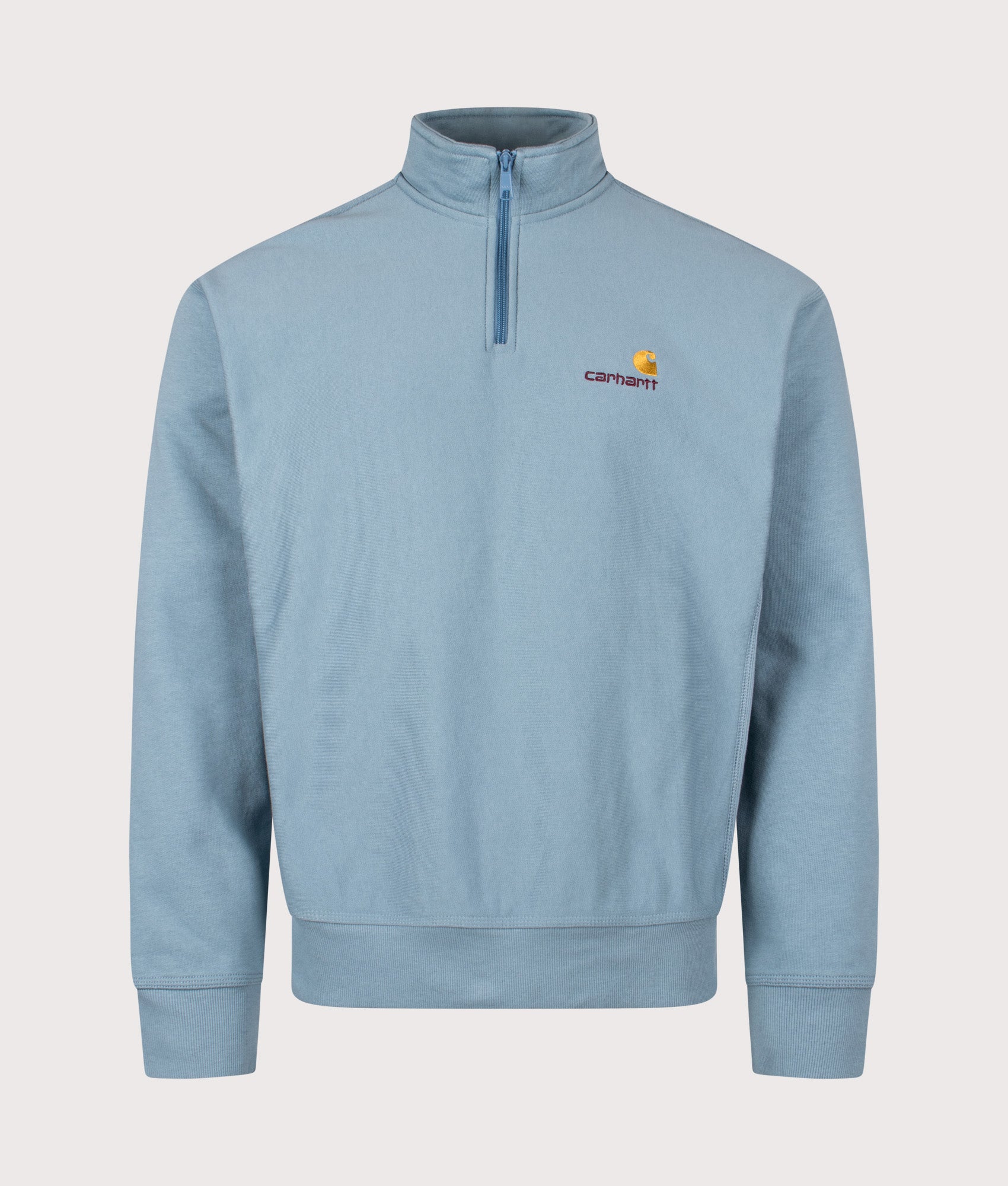 Relaxed Fit Quarter Zip American Script Sweatshirt in Citadel | Carhartt WIP | EQVVS | Front shot 