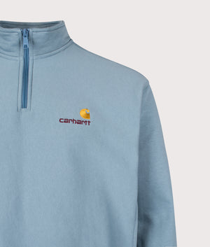 Relaxed Fit Quarter Zip American Script Sweatshirt in Citadel | Carhartt WIP | EQVVS | Front detail shot 