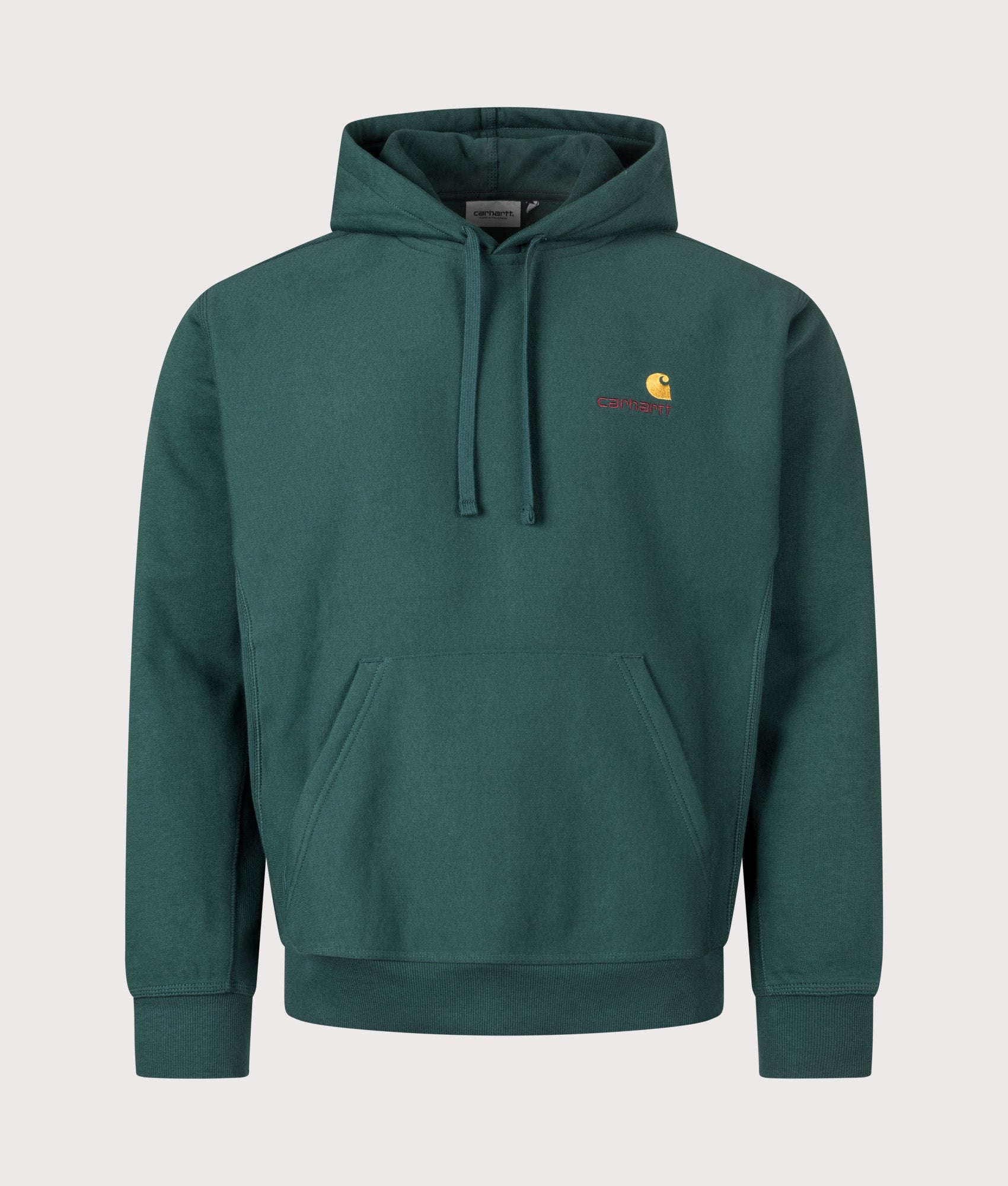 Relaxed Fit American Script Hoodie in Dark Fir | Carhartt WIP | EQVVS | Front shot 
