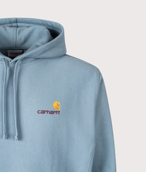 Relaxed Fit American Script Hoodie by Carhartt WIP in Citadel. Shot by EQVVS. Detail shot.