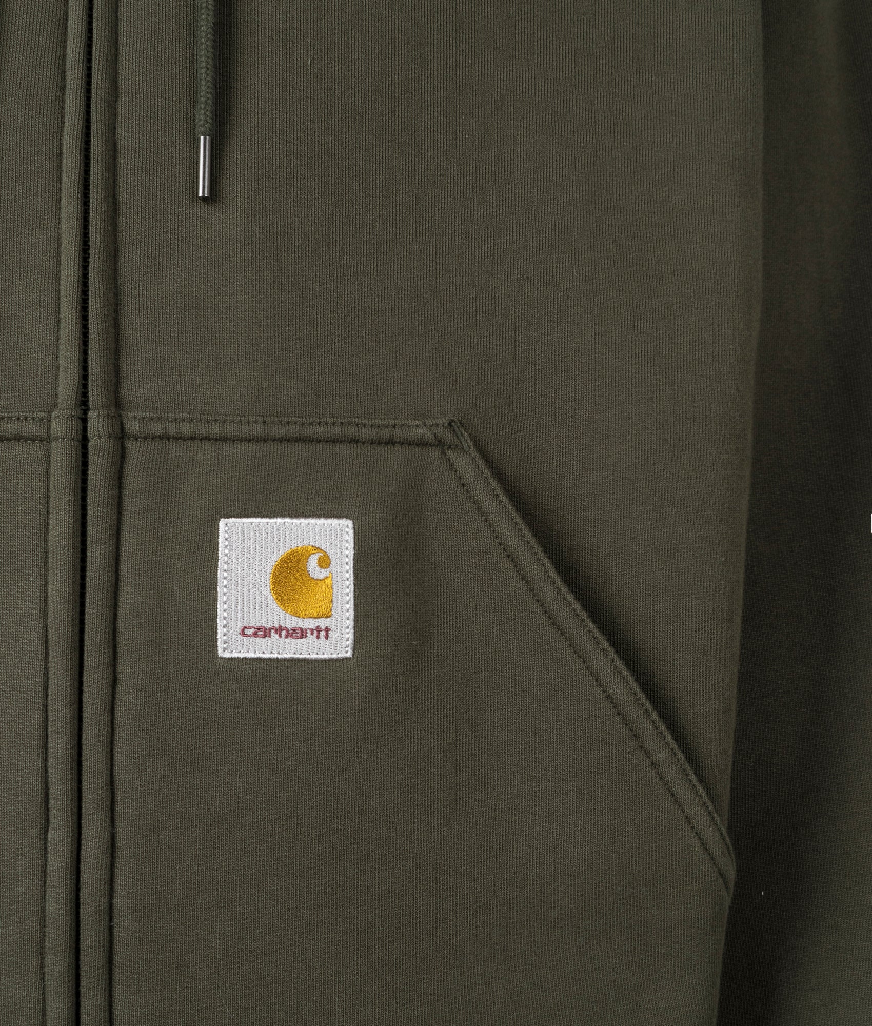 Oversized Active Sweat Jacket by Carhartt WIP in Olive. Shot by EQVVS> Detail shot.
